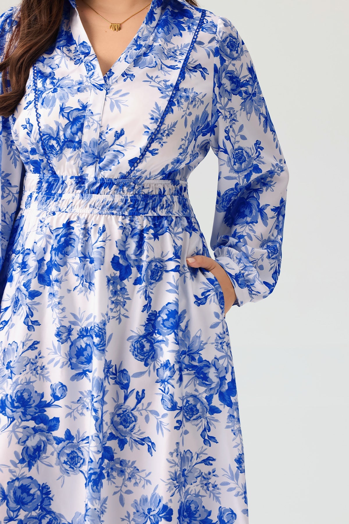 Floral Print Shirt Collar Long Sleeve Maxi Dress