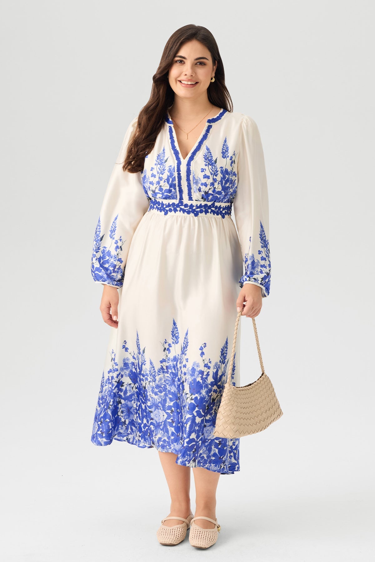 Floral Print V - Neck Midi Dress