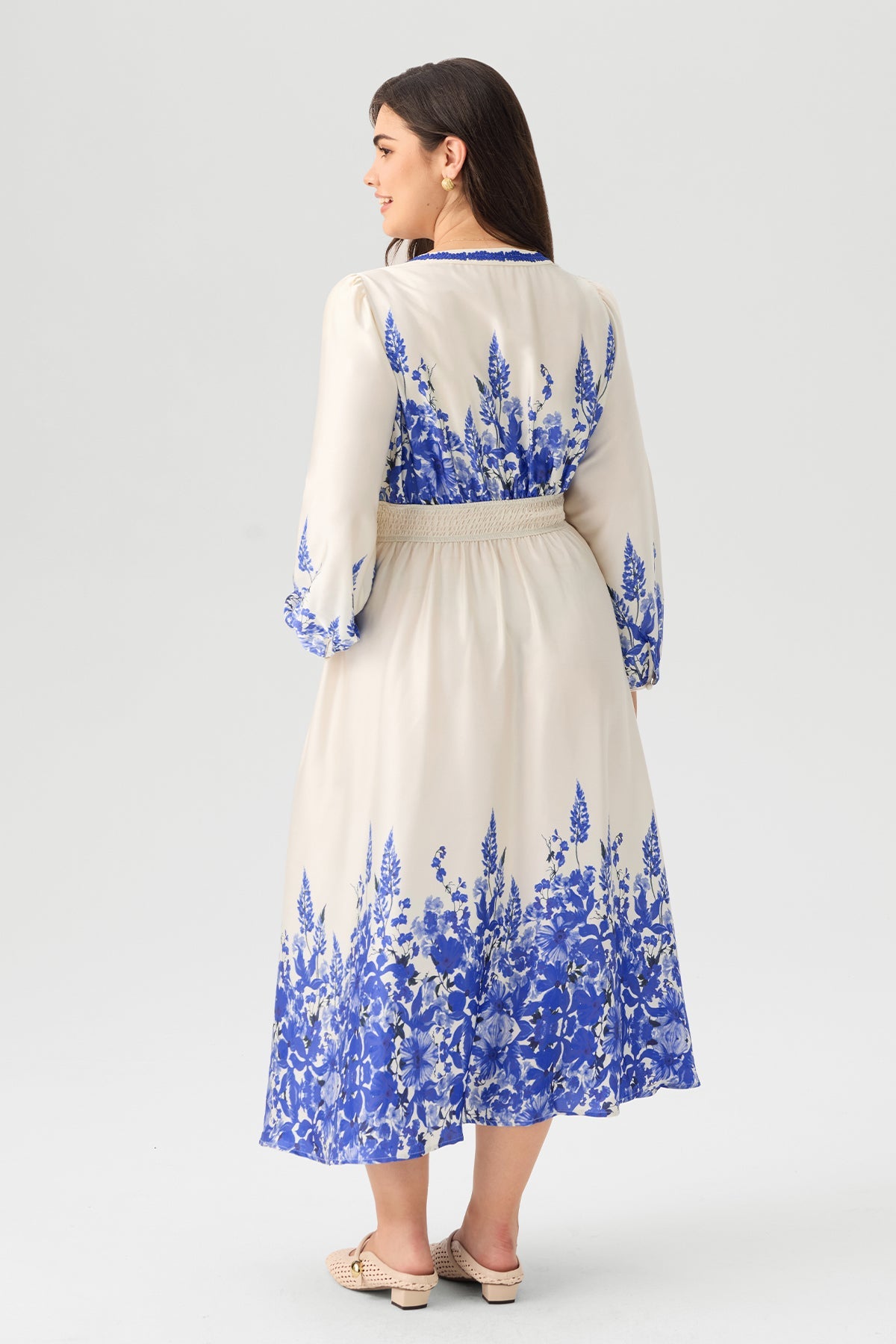 Floral Print V - Neck Midi Dress