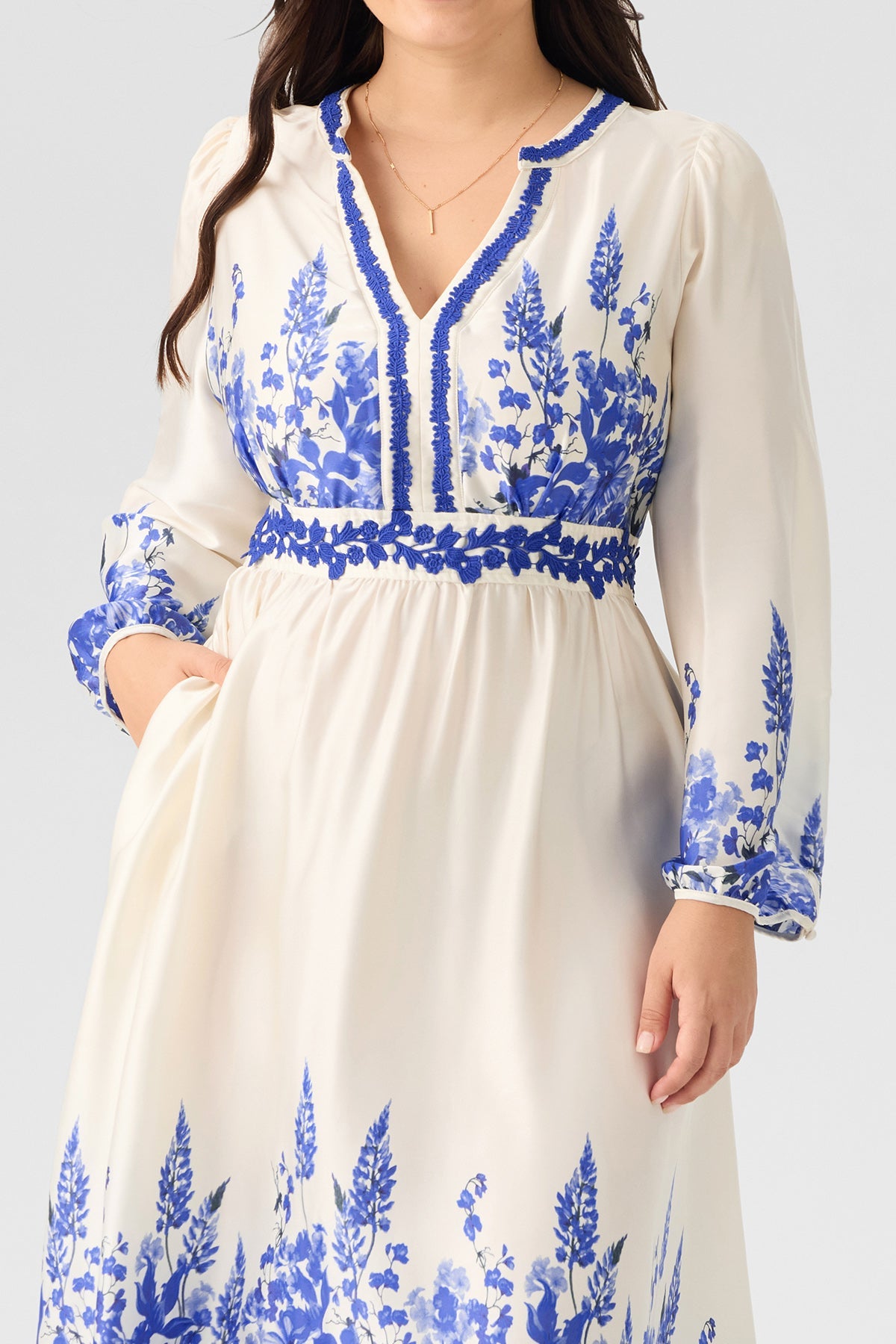 Floral Print V - Neck Midi Dress