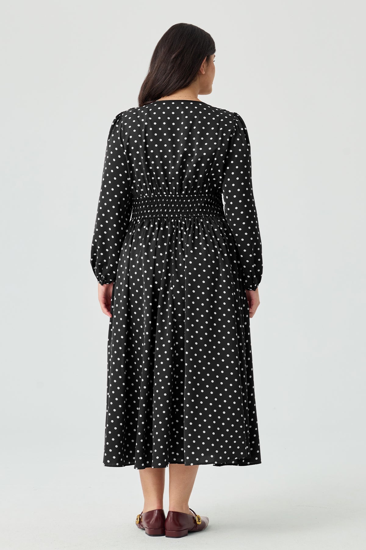 Ritera Pockets Polka Dot V-Neck Smocked Waist Midi Dress