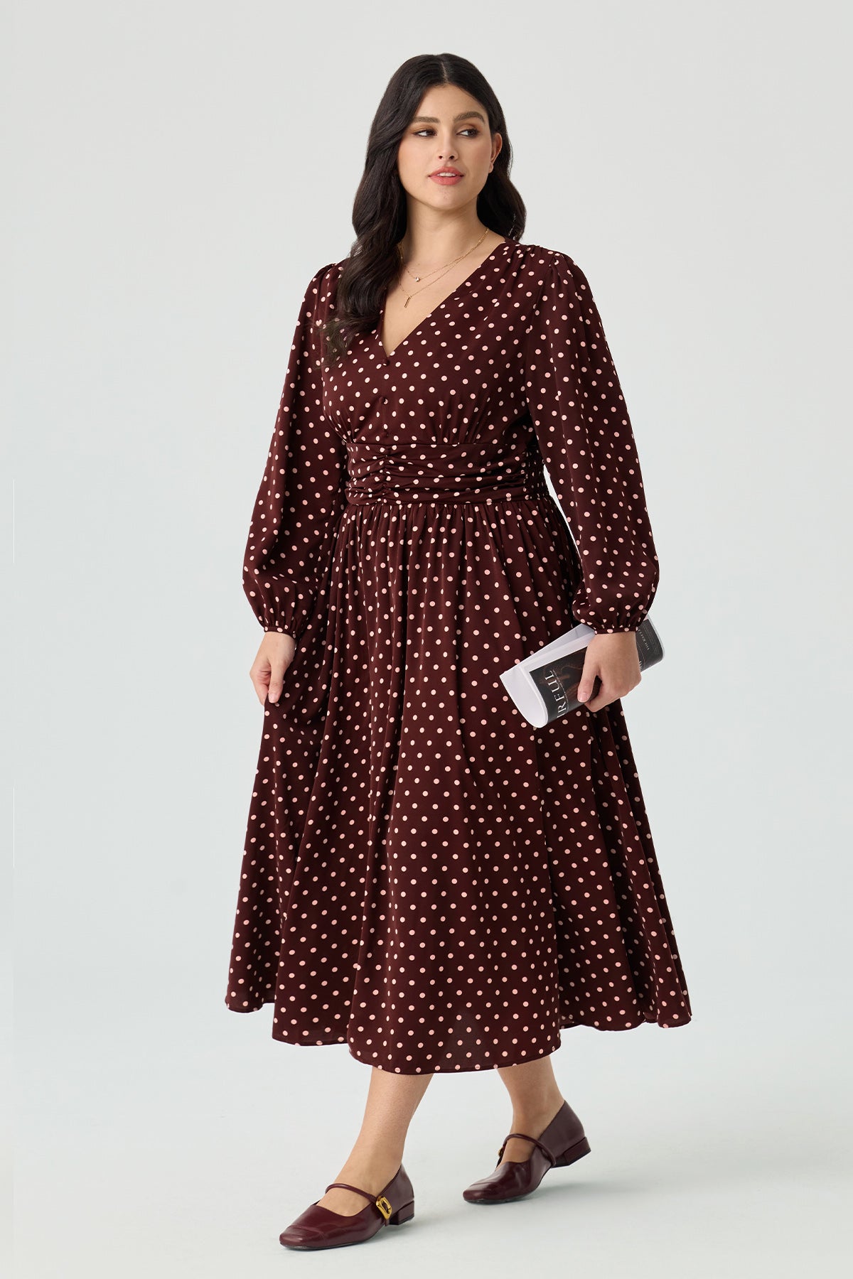 Ritera Pockets Polka Dot V-Neck Smocked Waist Midi Dress