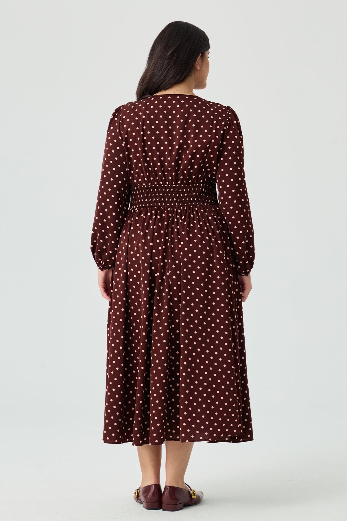 Ritera Pockets Polka Dot V-Neck Smocked Waist Midi Dress