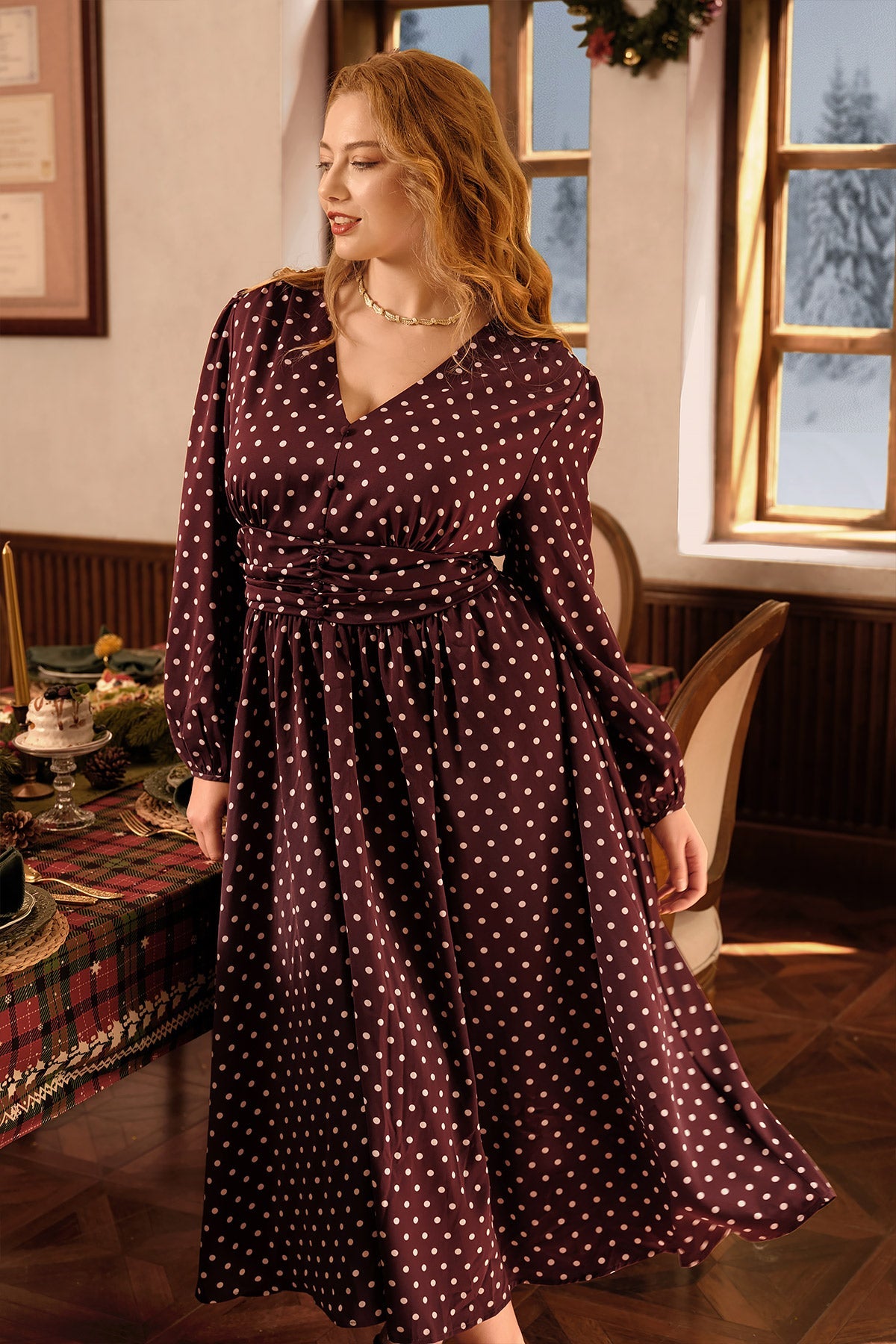 Ritera Pockets Polka Dot V-Neck Smocked Waist Midi Dress