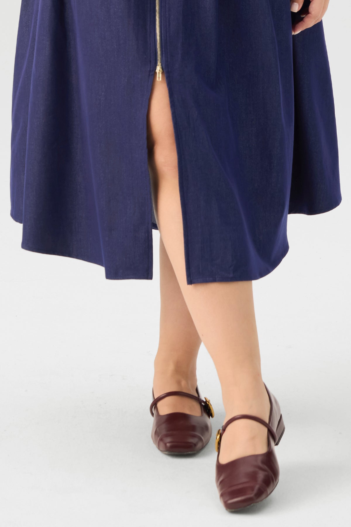 Zip Front Smocked Waist Sleeveless Midi Dress