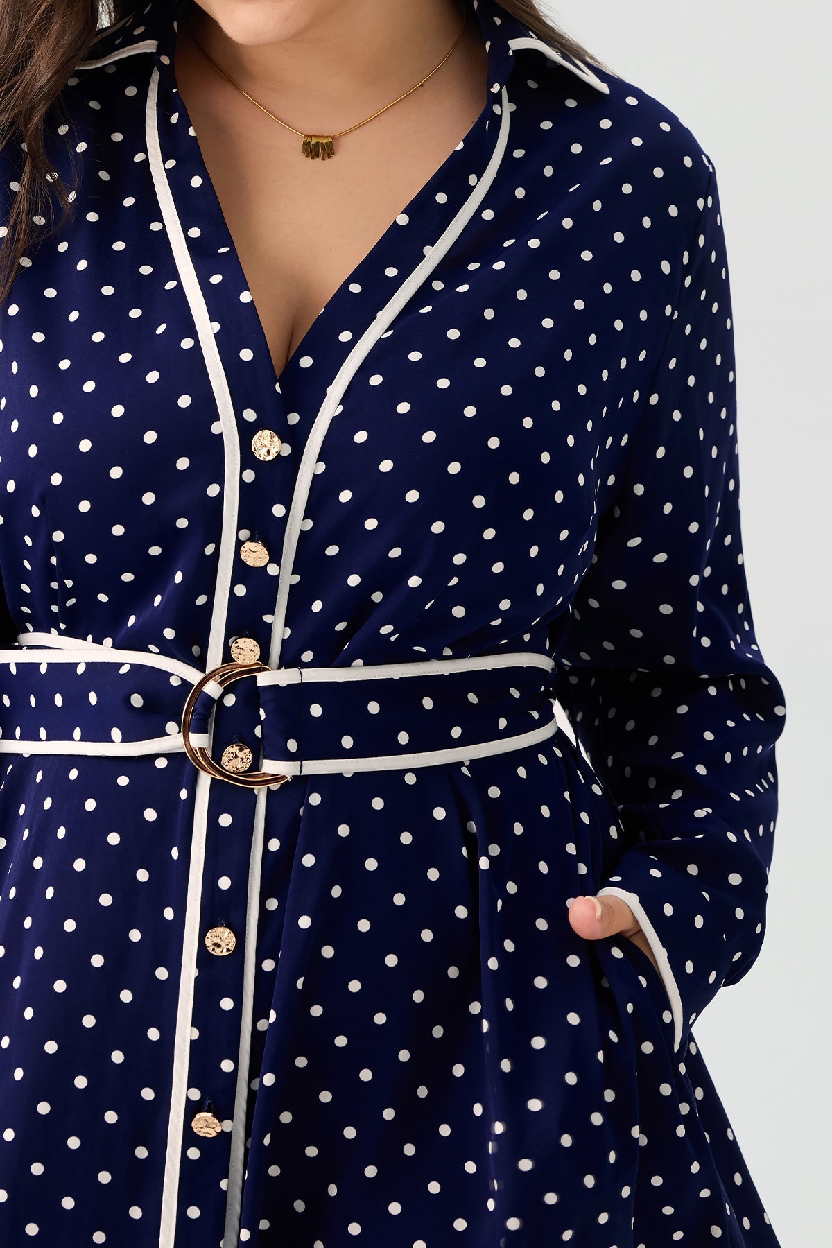 Polka Dot V-neck Long Sleeve Maxi Dress