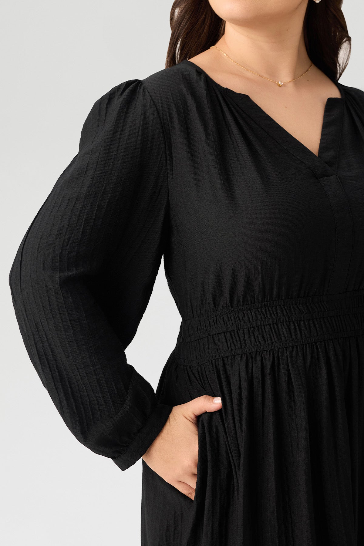 Boho Floral Embroidered Hem V - Neck Smocked Waist Maxi Dress