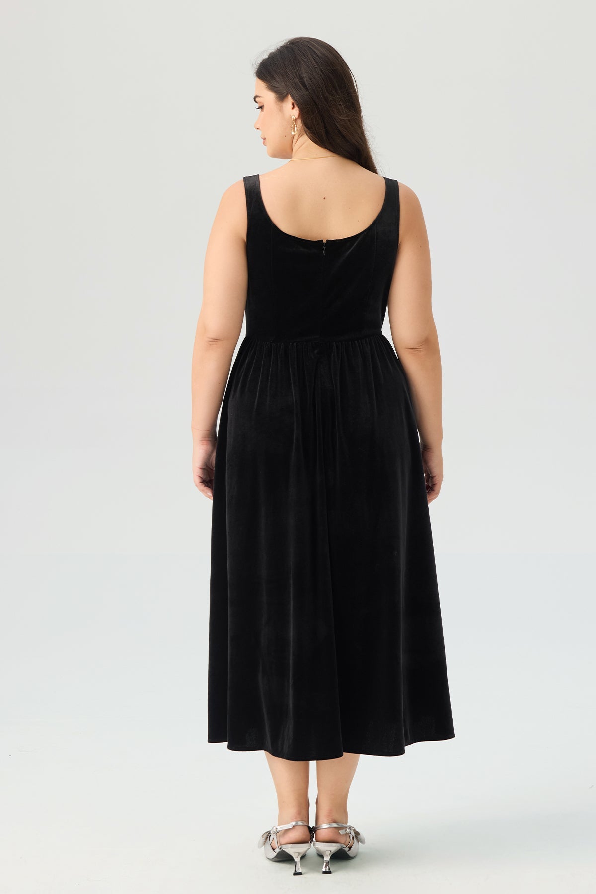 Velvet Square Neck Rhinestone Embellished Maxi Dress