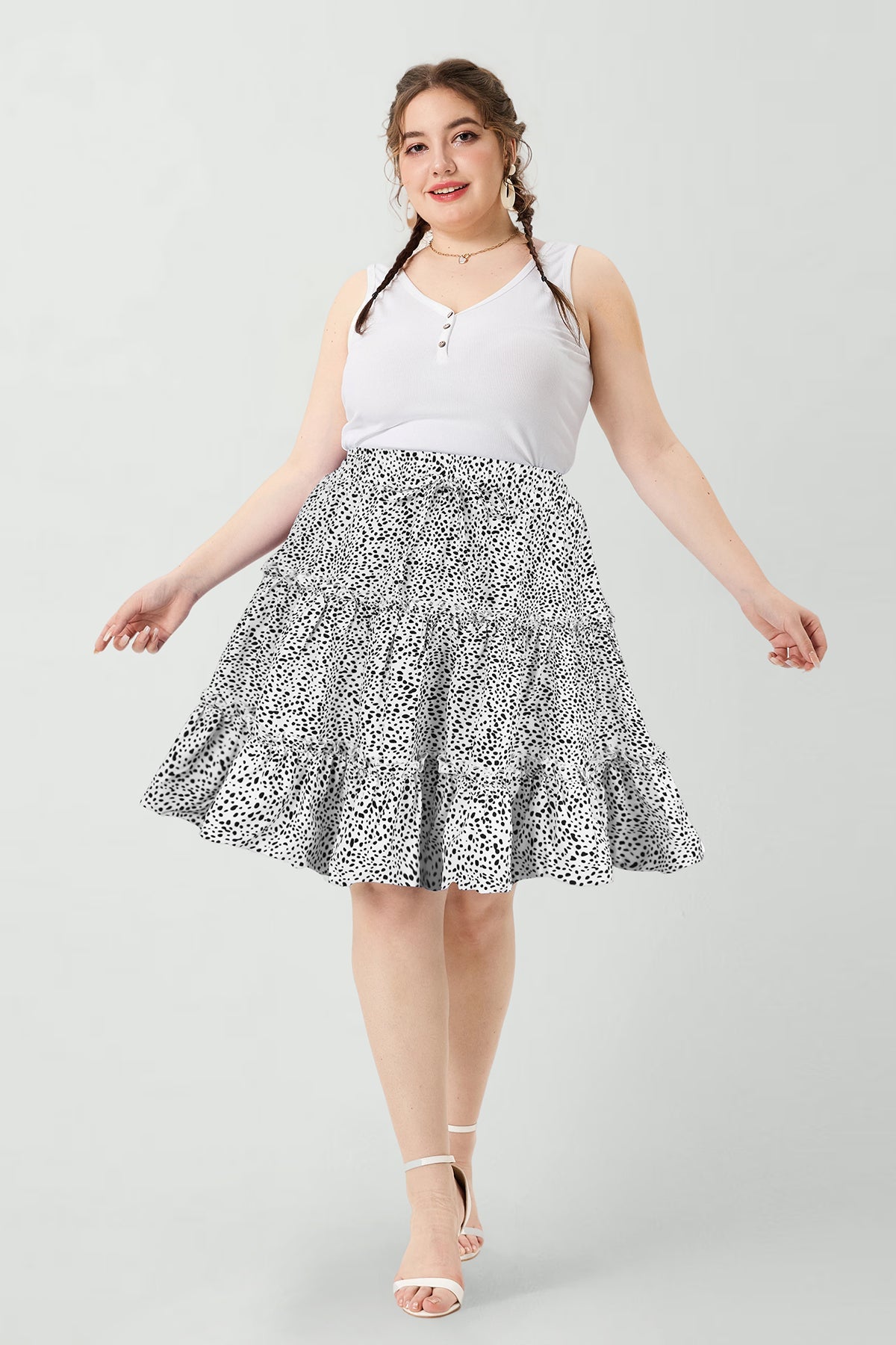 Polka Dot Elastic Waist Pleated Mini Skirt