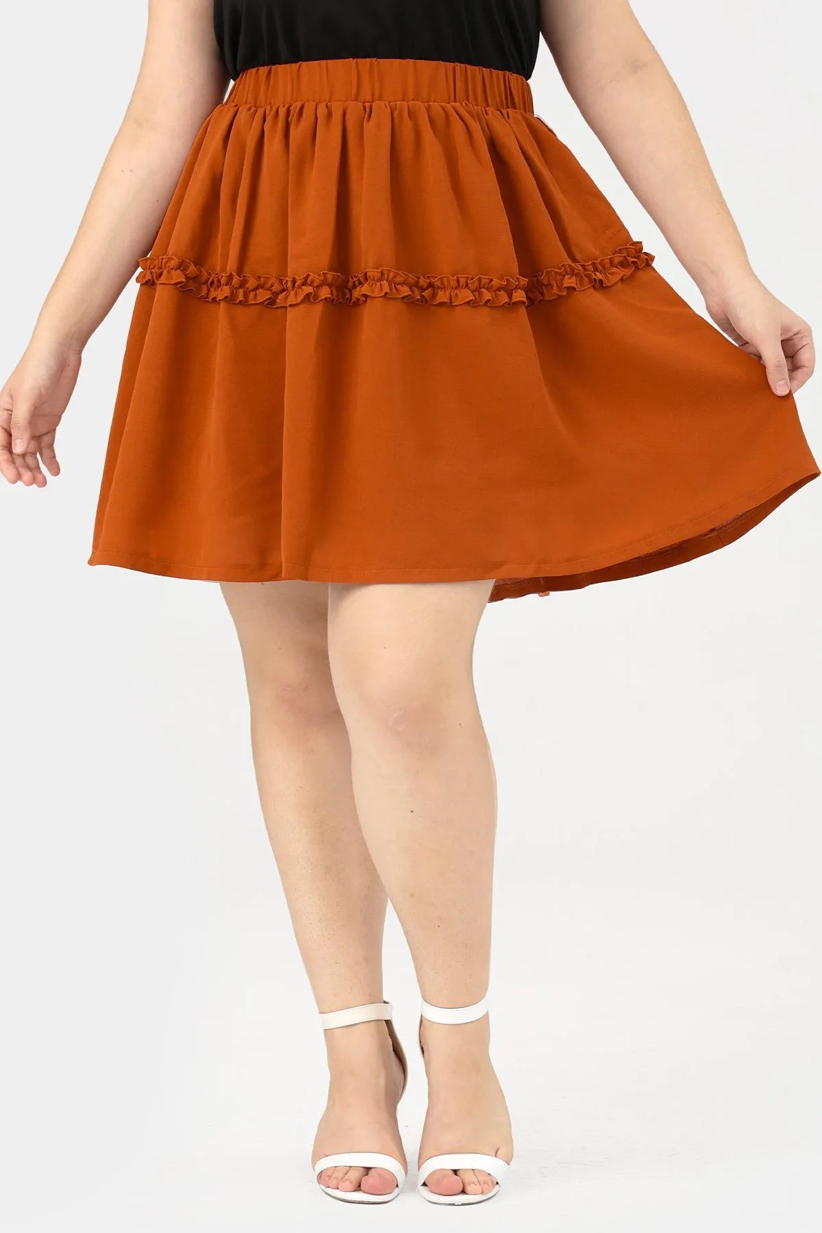 Plain Ruffles Elastic Waist Mini Skirt