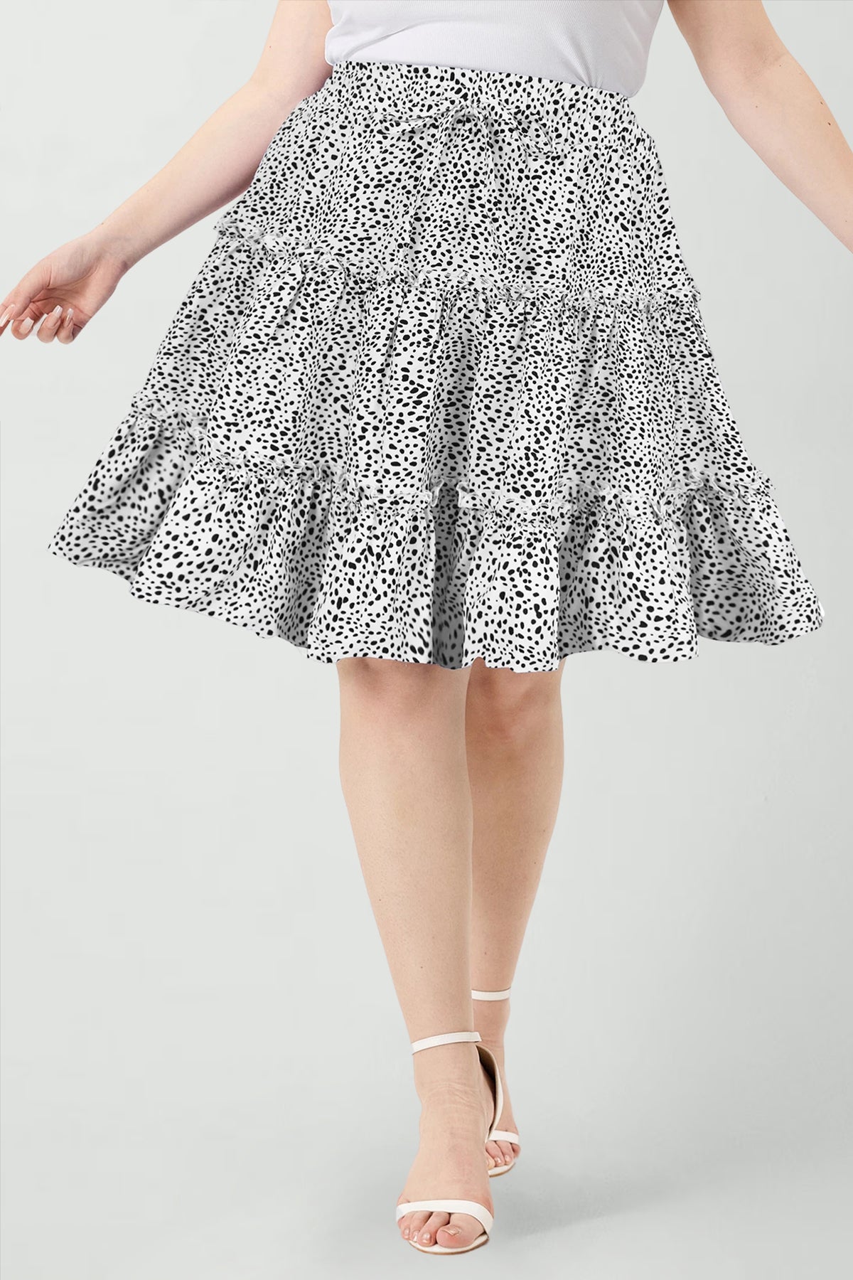 Polka Dot Elastic Waist Pleated Mini Skirt