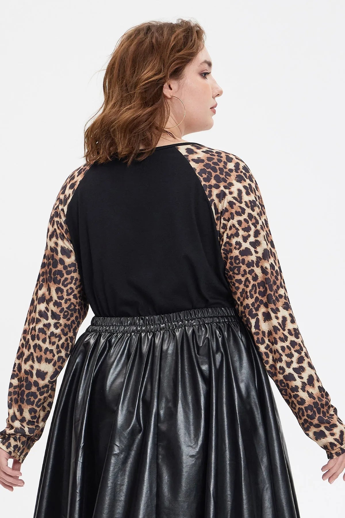 Black Leopard Raglan V Neck Long Sleeve T-Shirt