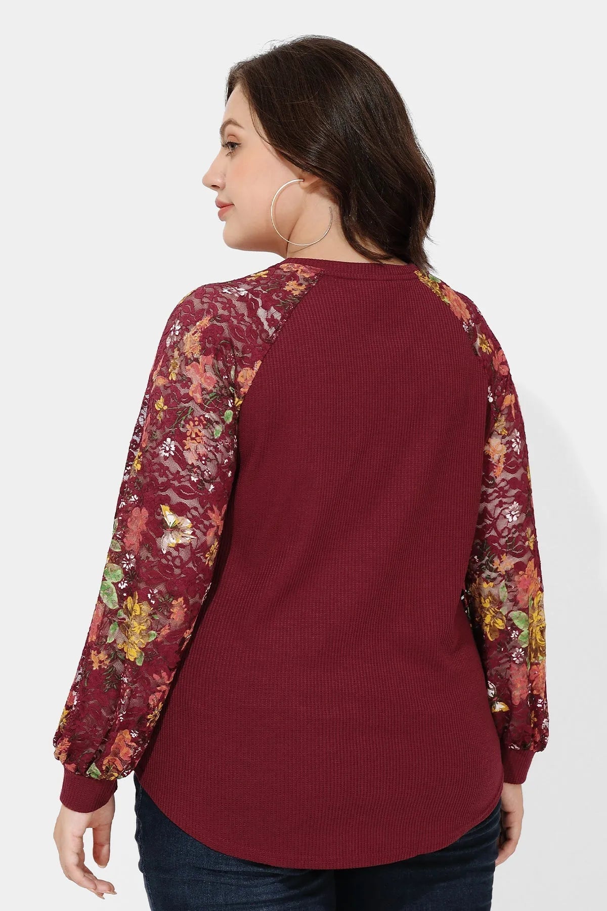 Ritera Raglan Stylish Lace Floral Long Sleeve T-Shirt