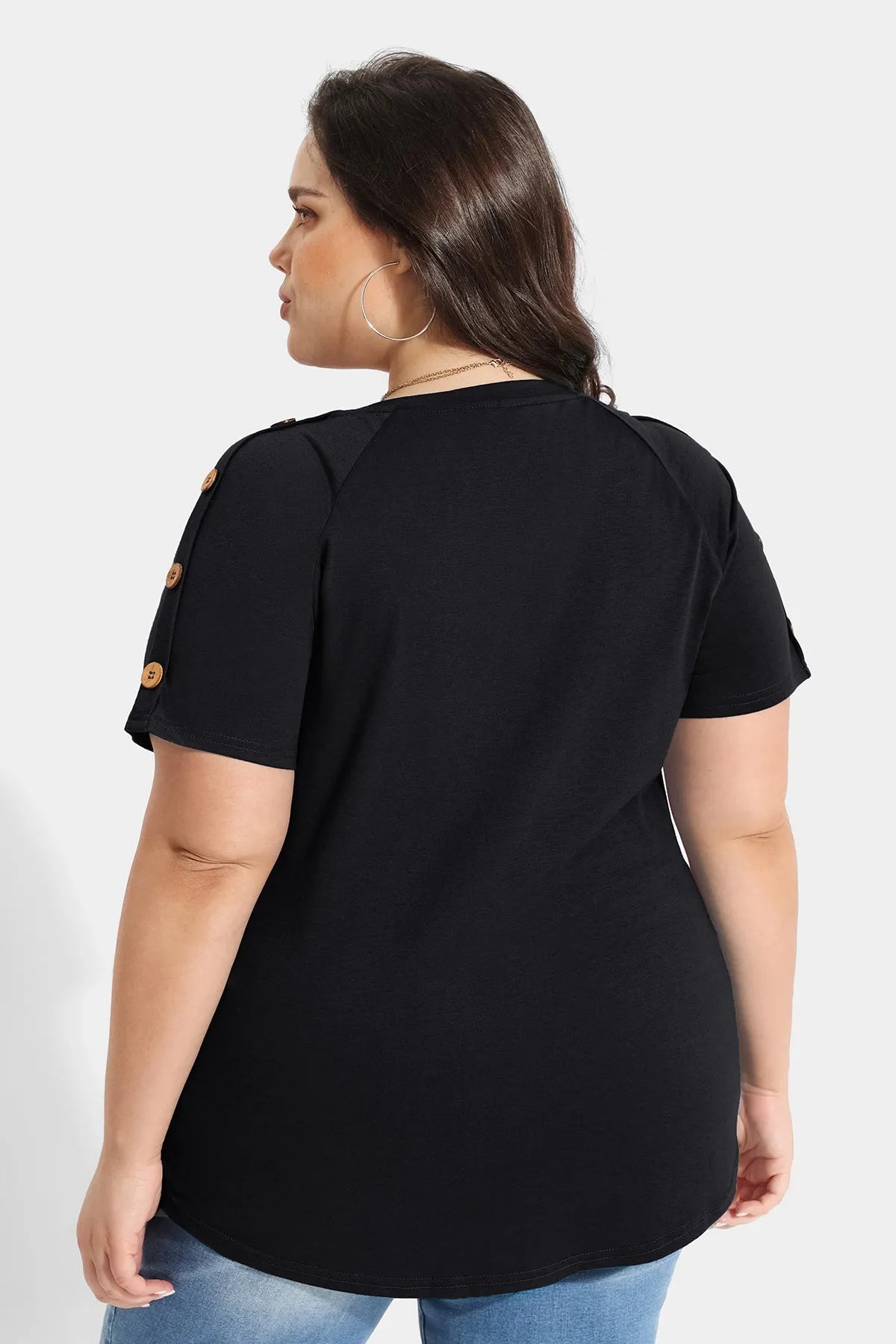 Ritera Plain V-neck Button Detail Short Sleeve T-Shirt
