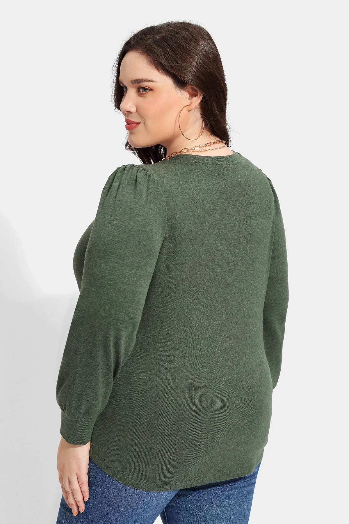 Solid Button Shoulder Detail Crewneck T-Shirt