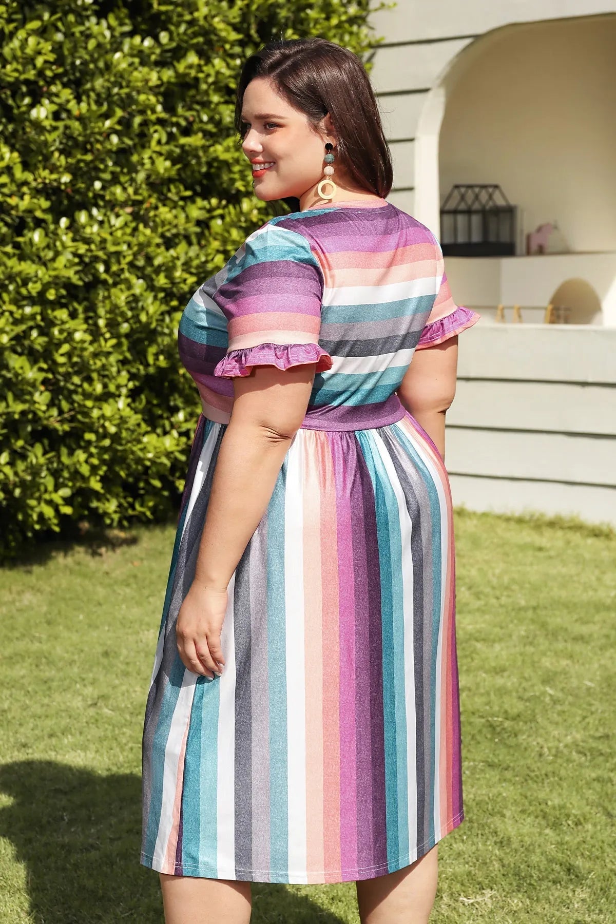Pockets Rainbow Stripe Midi Dress