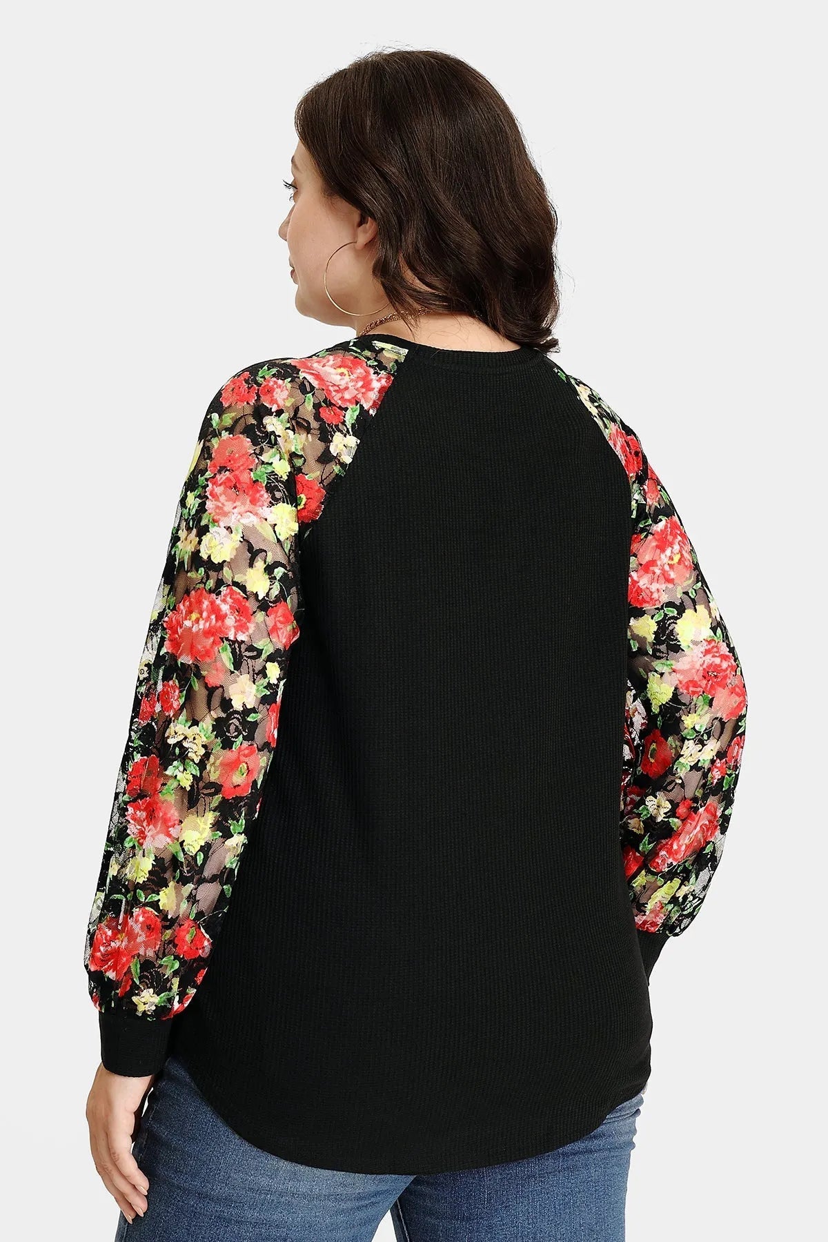 Ritera Raglan Stylish Lace Floral Long Sleeve T-Shirt