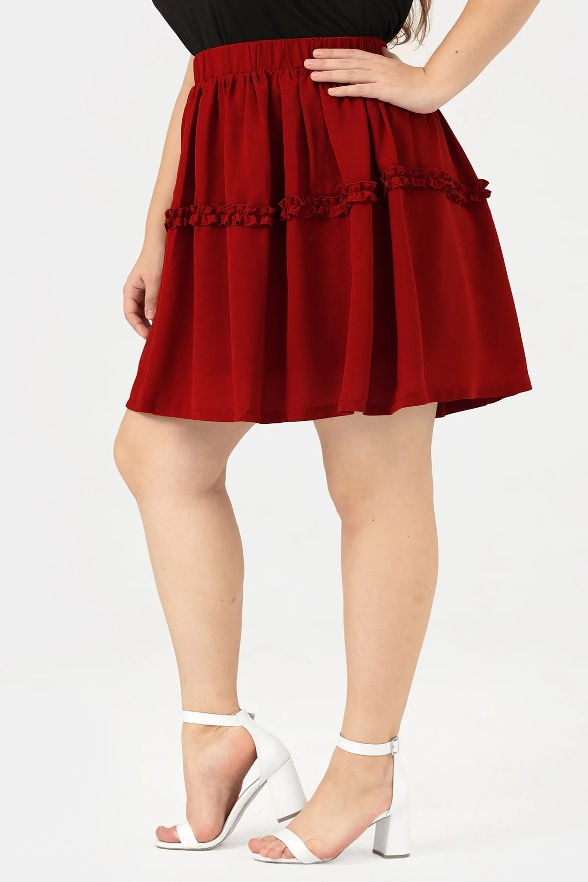 Plain Ruffles Elastic Waist Mini Skirt