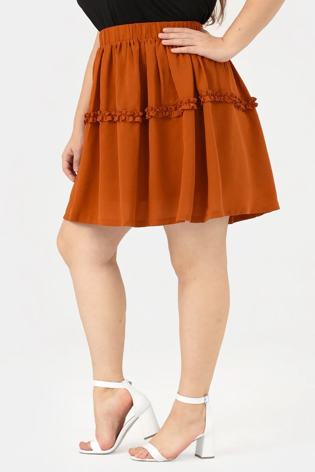 Plain Ruffles Elastic Waist Mini Skirt