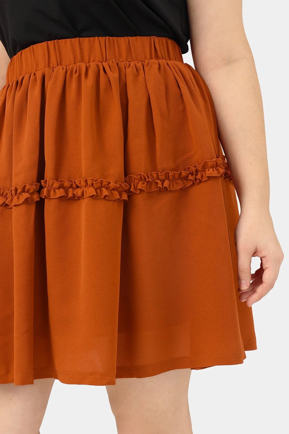 Plain Ruffles Elastic Waist Mini Skirt