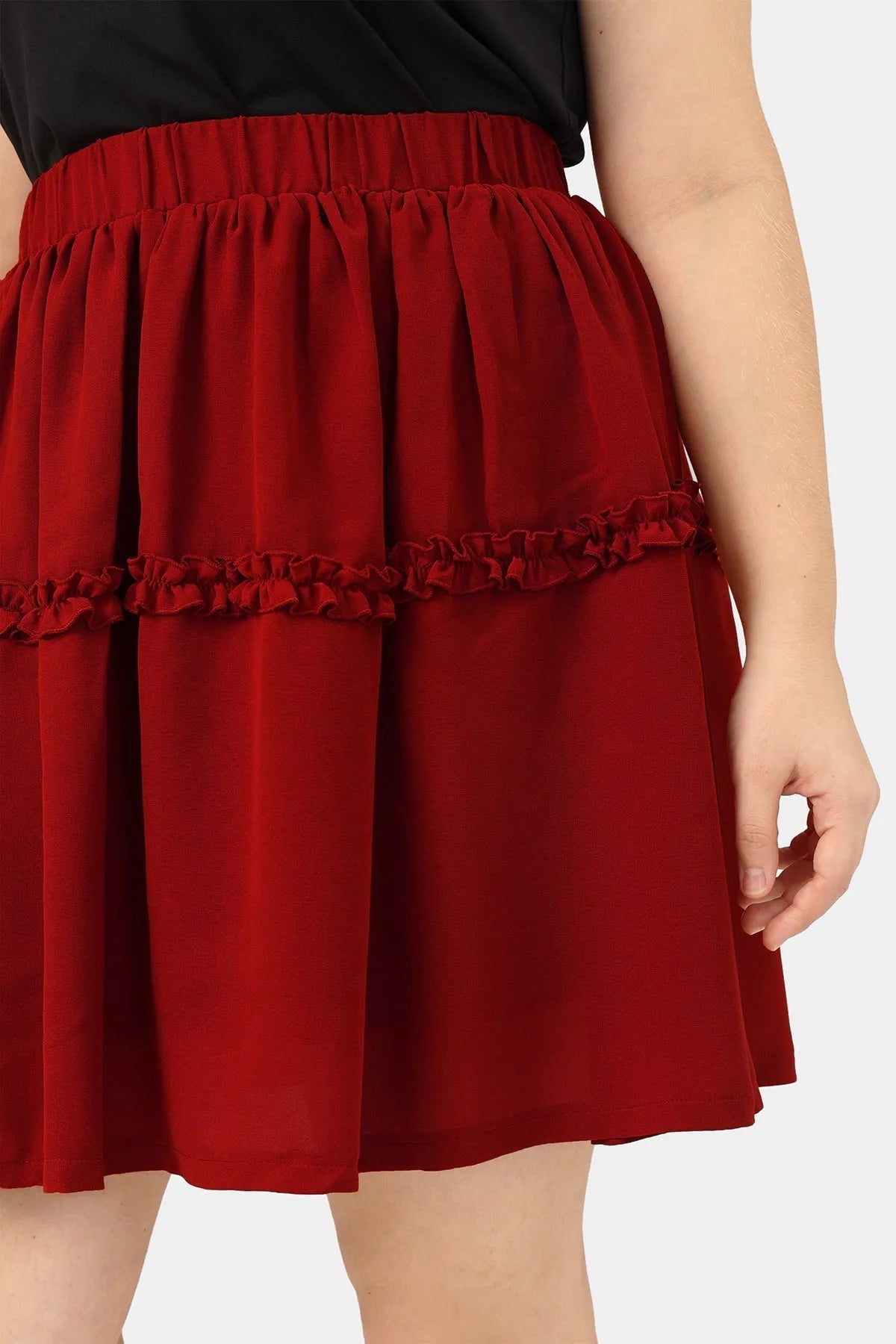 Plain Ruffles Elastic Waist Mini Skirt