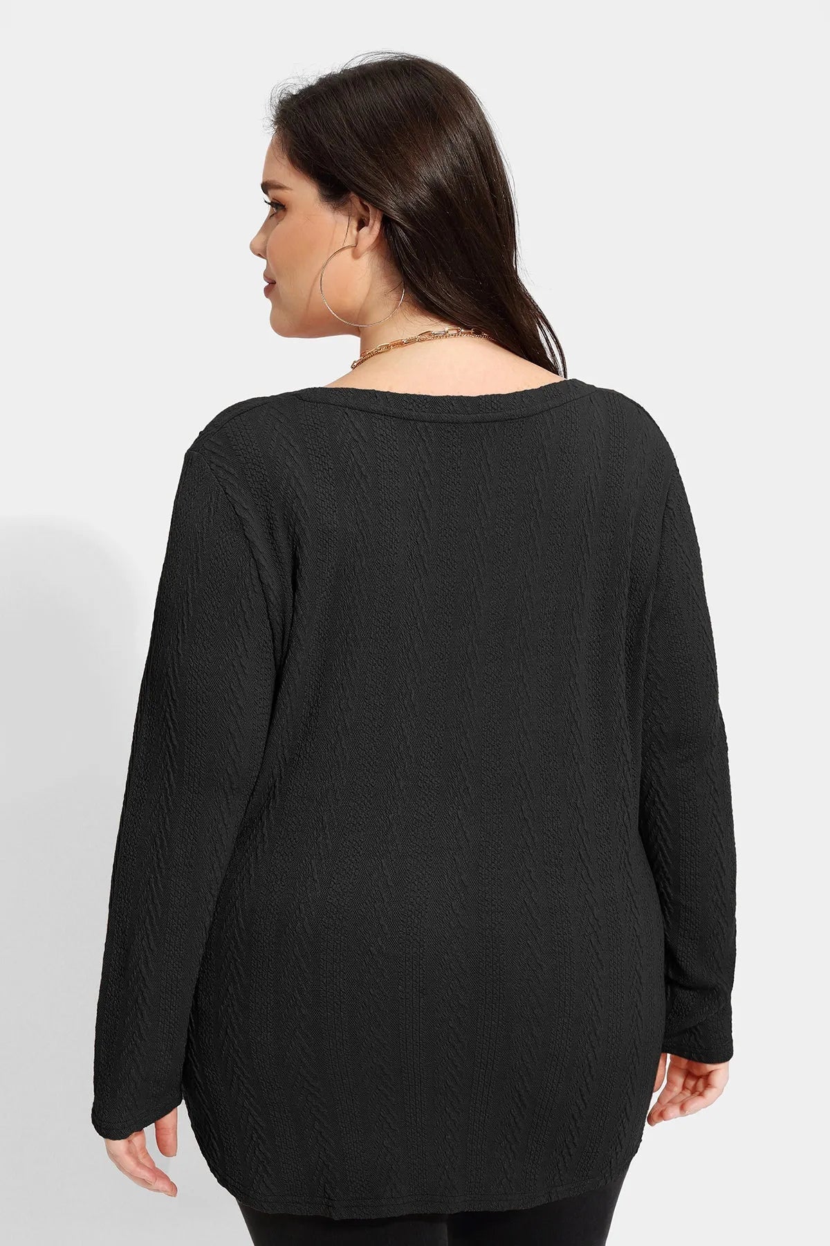 Essential V-neck Texture Long Sleeve T-Shirt