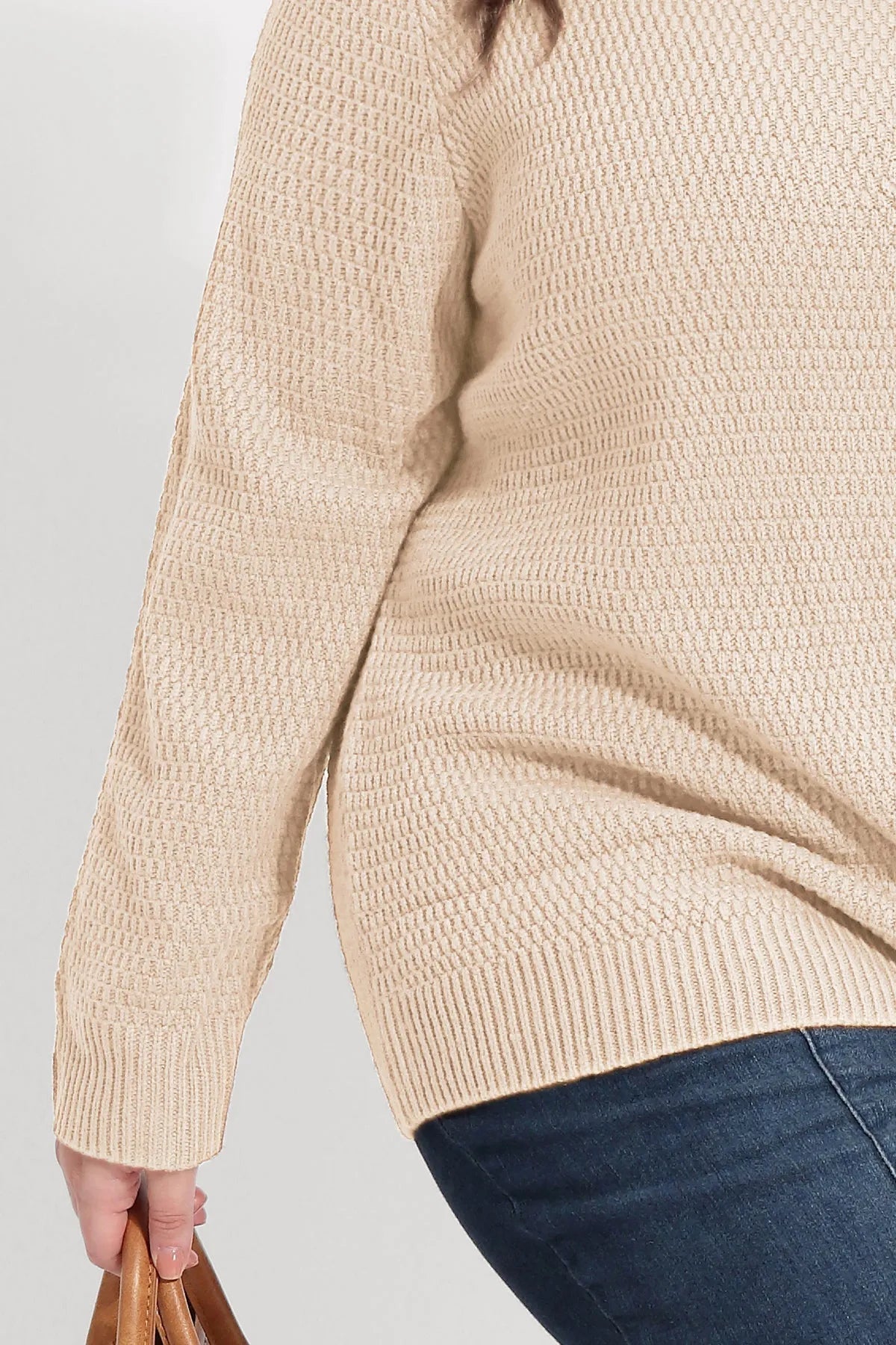 Solid Button Up Crewneck Cashmere Knitted Sweater