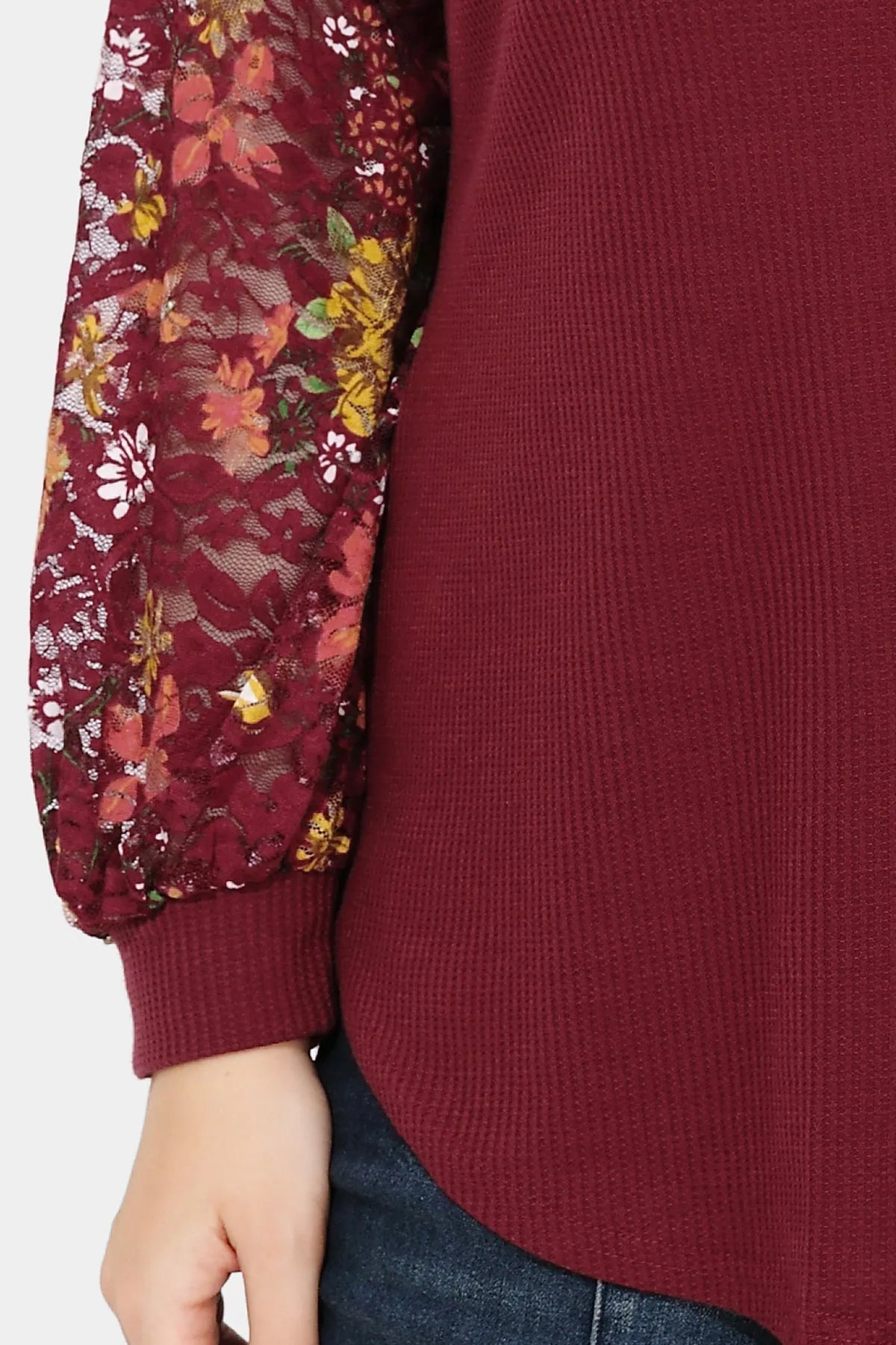 Ritera Raglan Stylish Lace Floral Long Sleeve T-Shirt