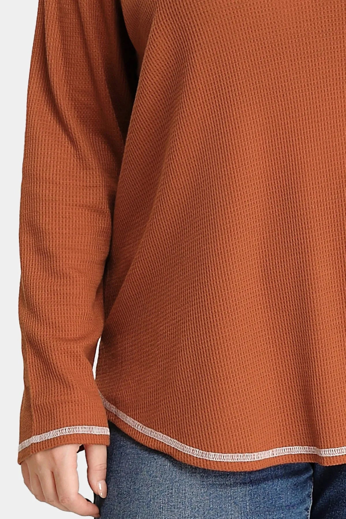 Texture Knitted V Neck Pocket Long Sleeve T-Shirt