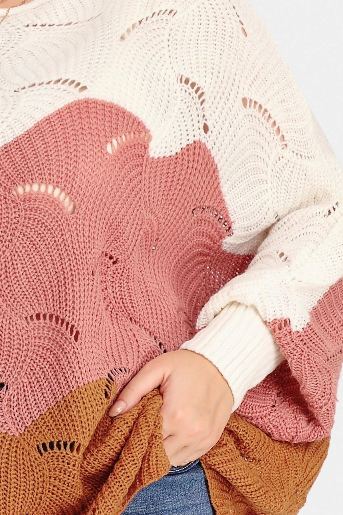 Supersoft Colorblock Hollow Out Batwing Knit Sweater