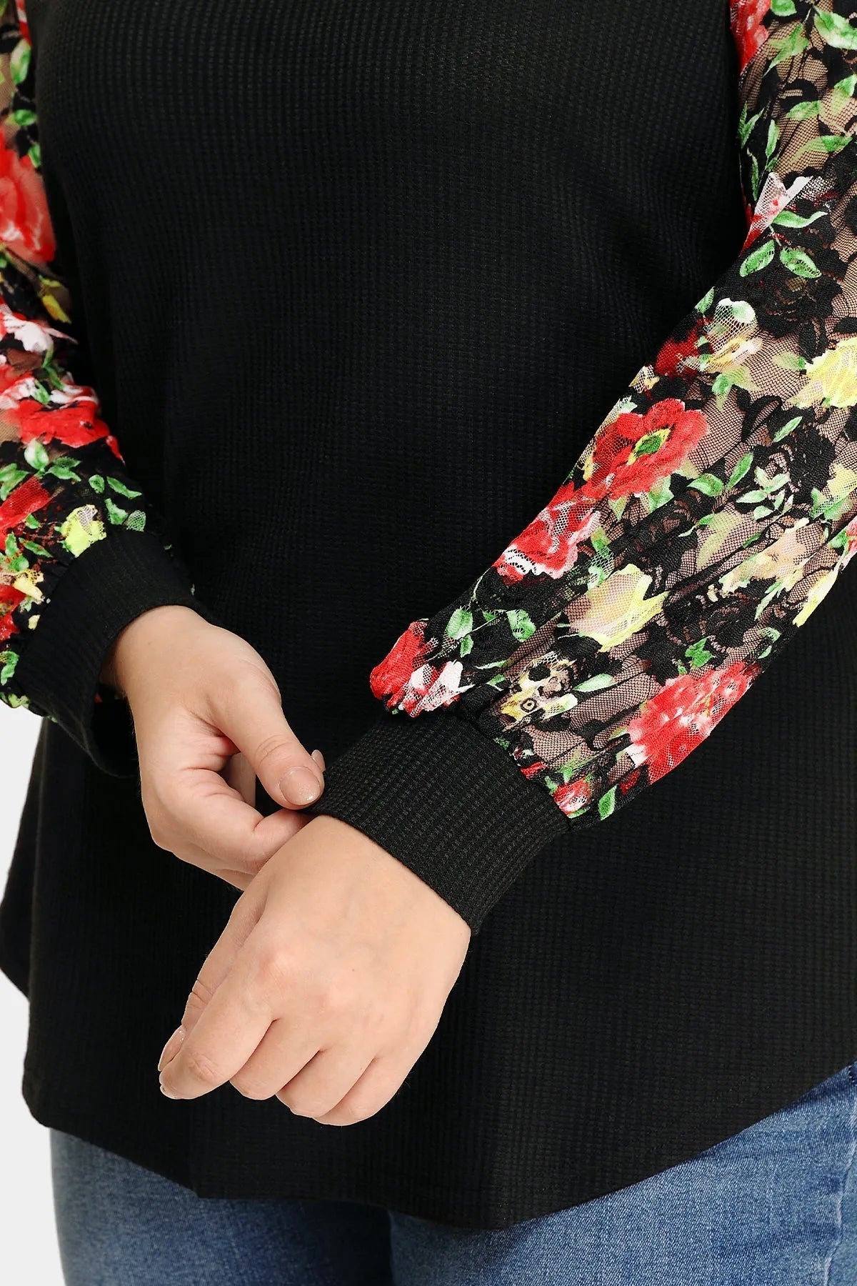 Ritera Raglan Stylish Lace Floral Long Sleeve T-Shirt