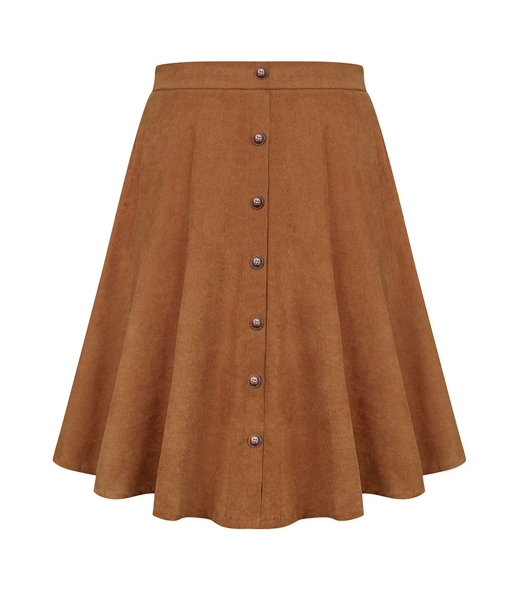 Solid Button Detail Zipper Rise Waist Midi Skirt
