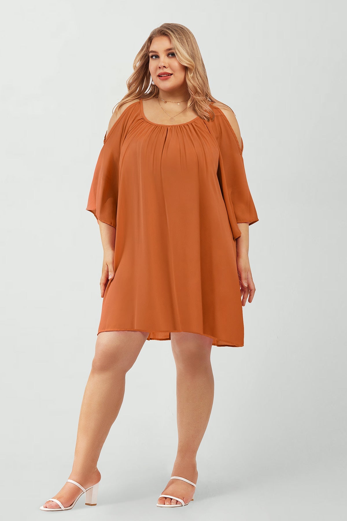 Solid Lace-up Crewneck Pleated Mini Dress