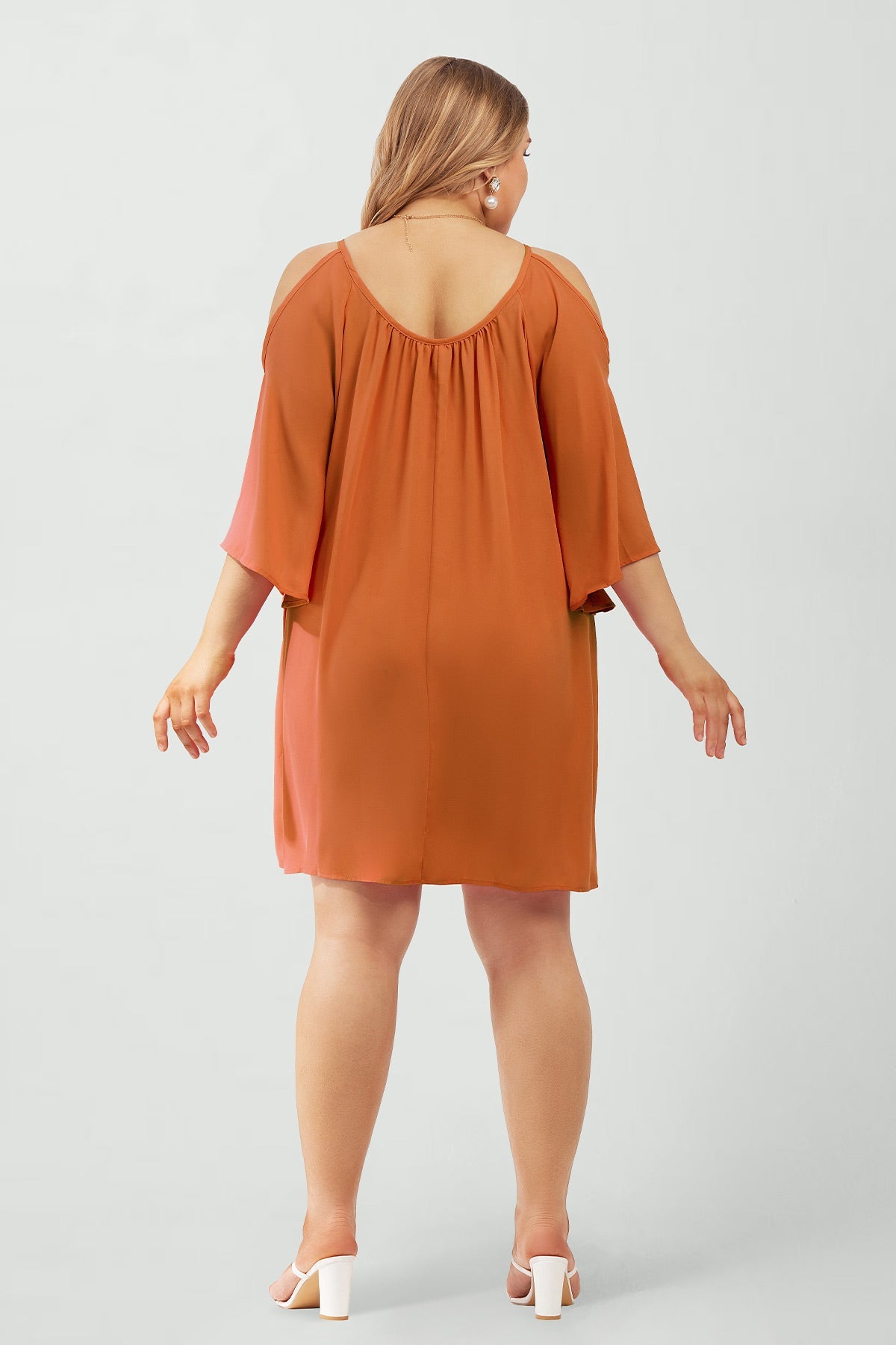 Solid Lace-up Crewneck Pleated Mini Dress