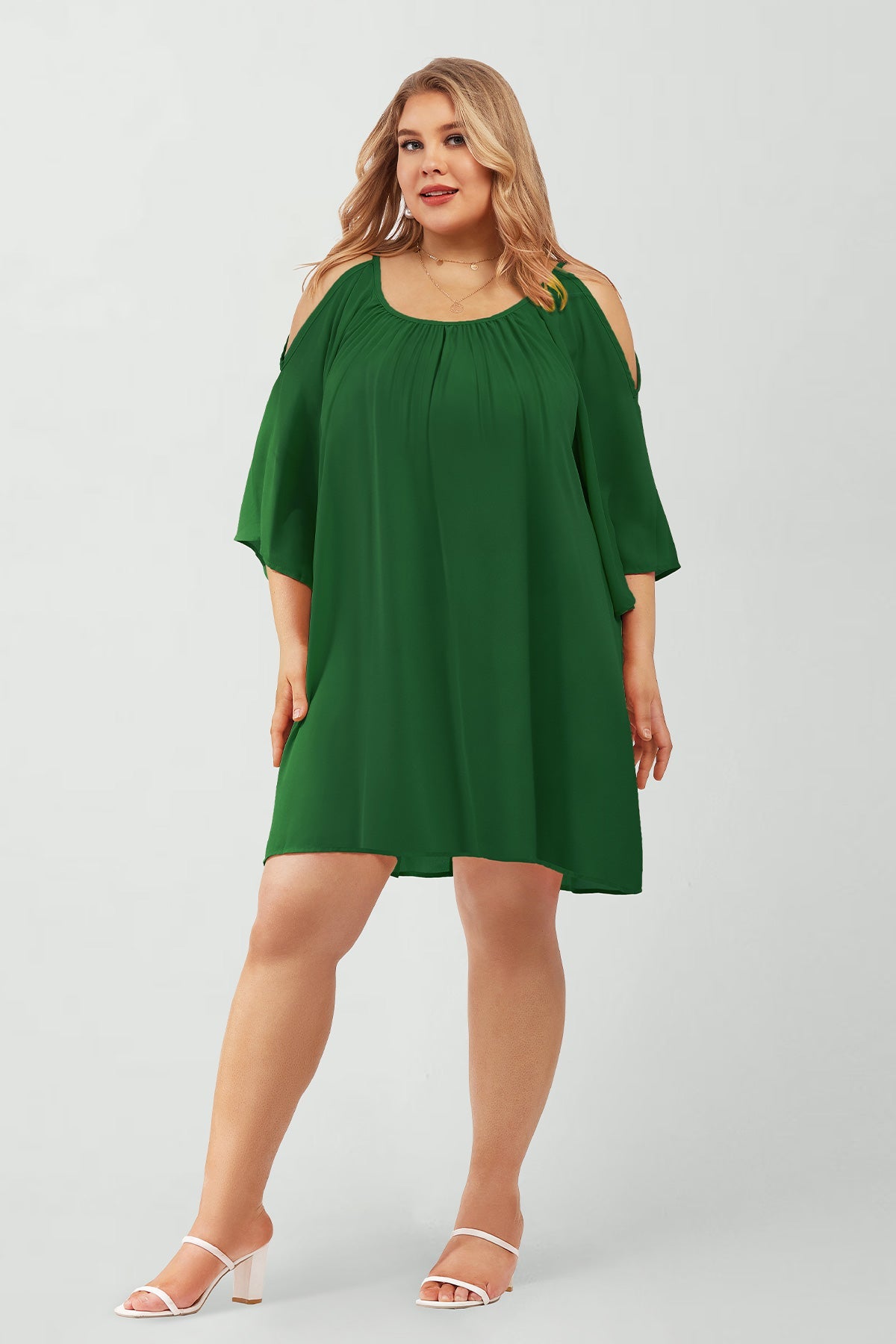 Solid Lace-up Crewneck Pleated Mini Dress