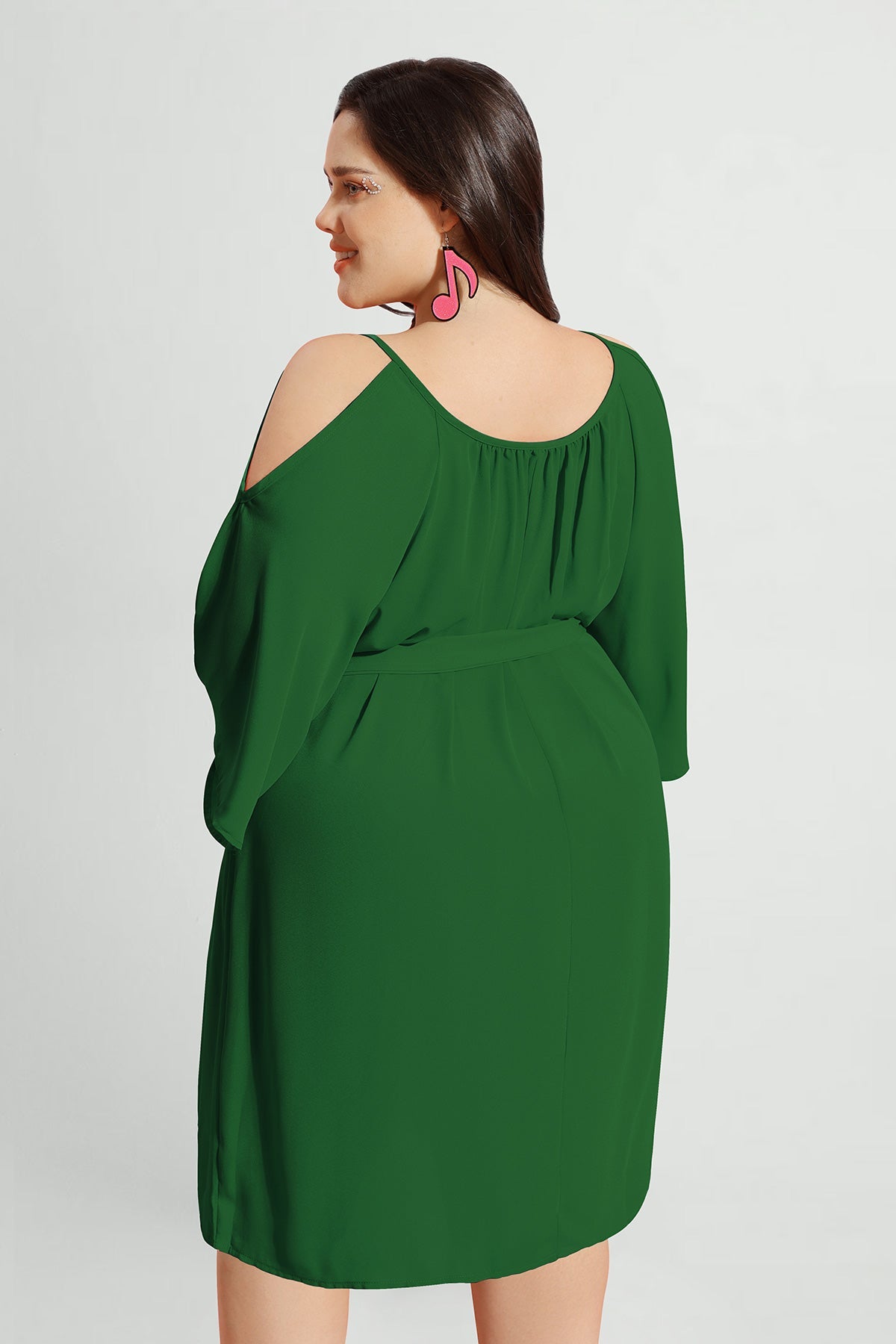 Solid Lace-up Crewneck Pleated Mini Dress