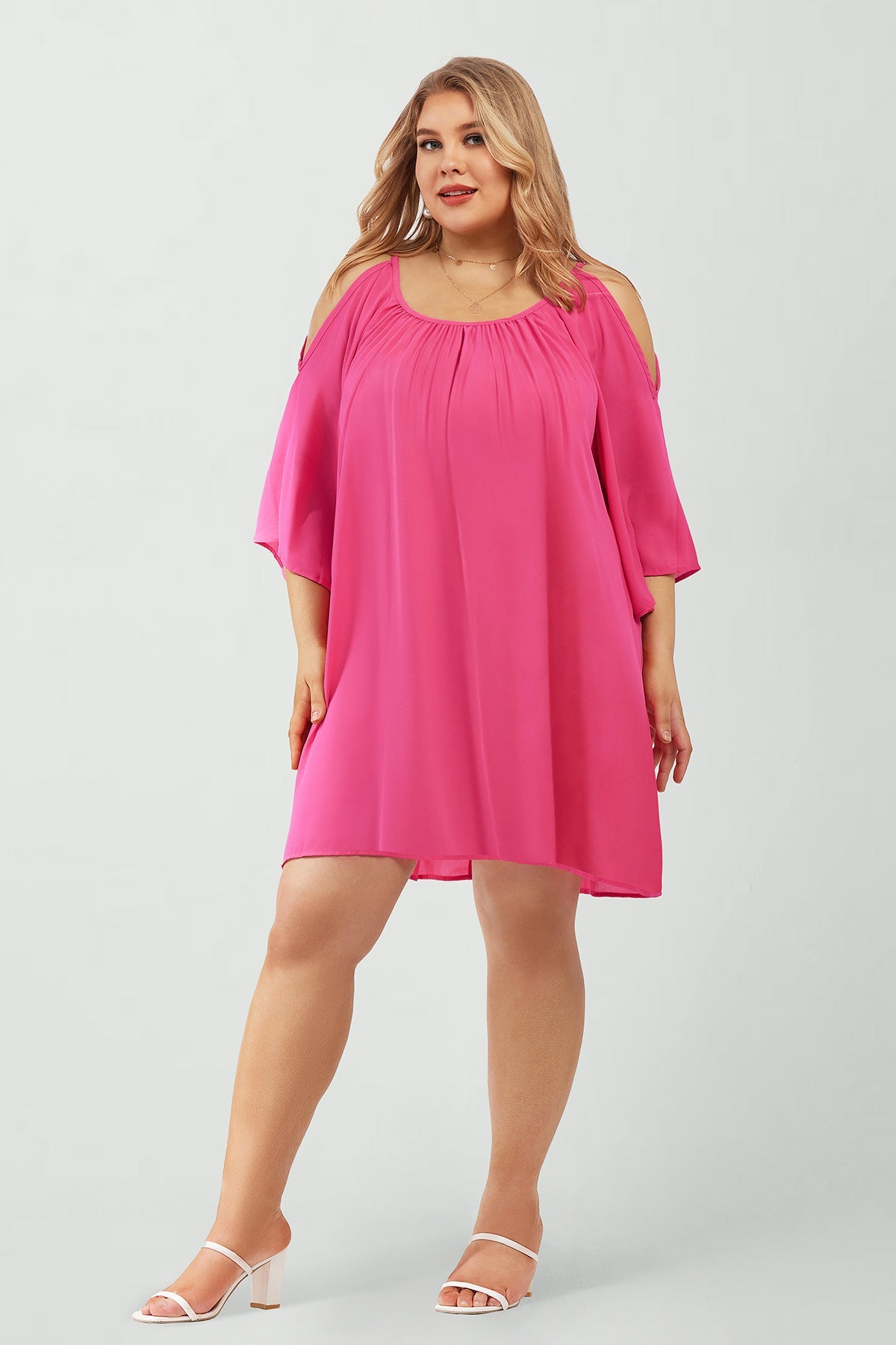 Solid Lace-up Crewneck Pleated Mini Dress