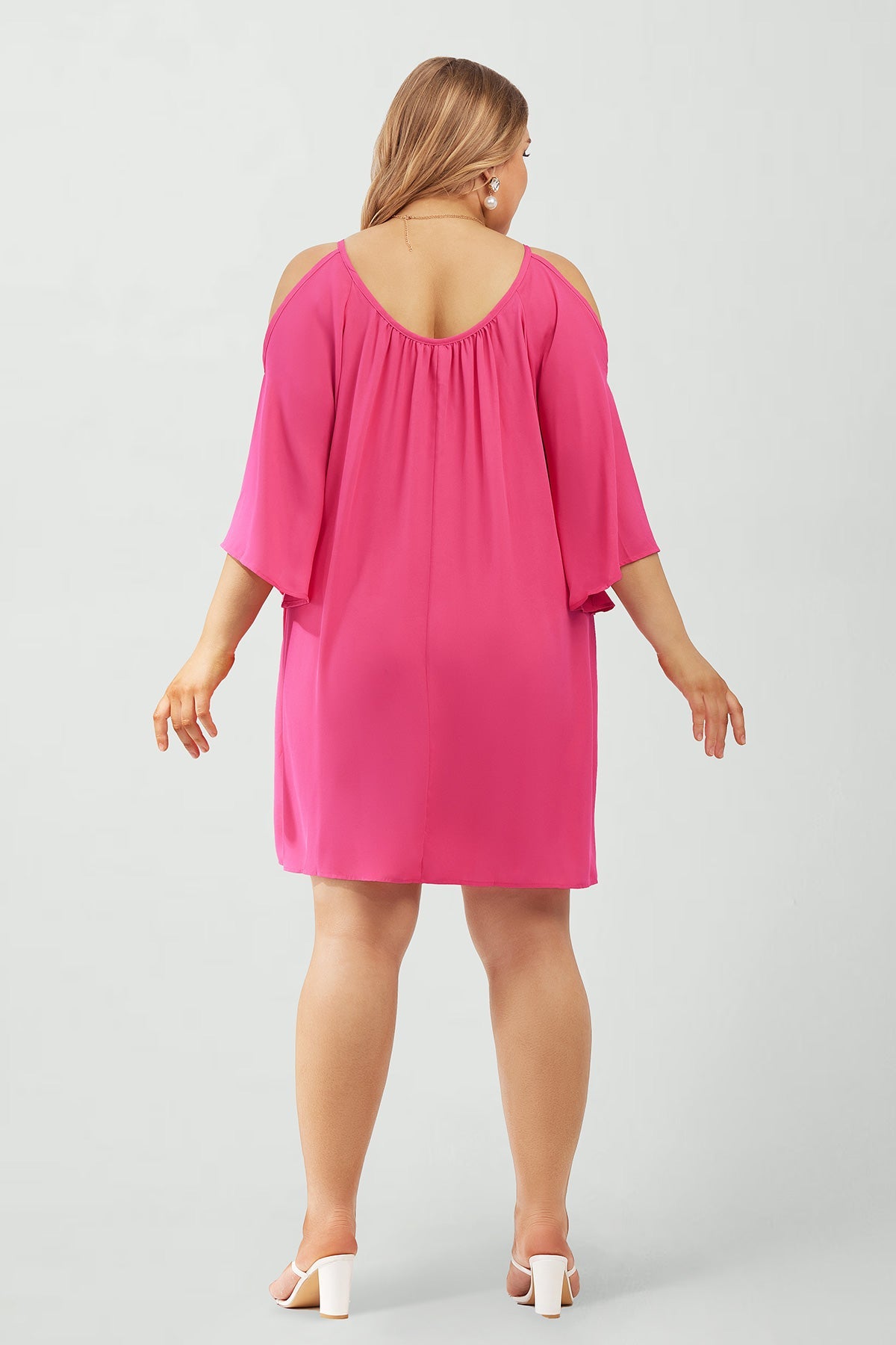 Solid Lace-up Crewneck Pleated Mini Dress