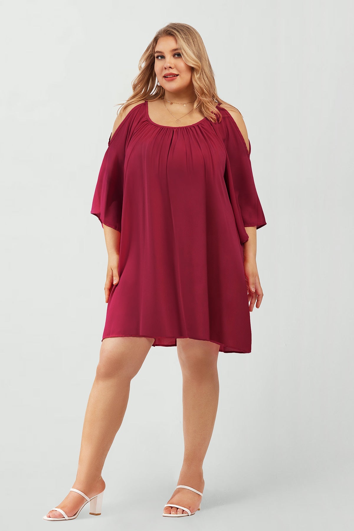 Solid Lace-up Crewneck Pleated Mini Dress