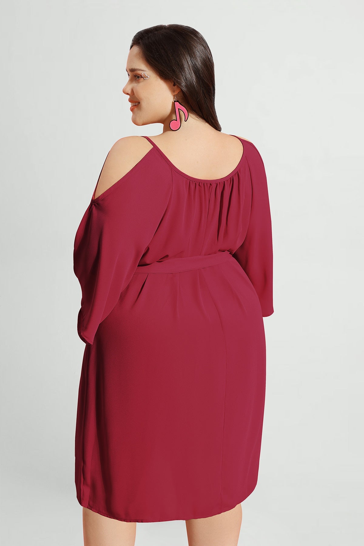 Solid Lace-up Crewneck Pleated Mini Dress