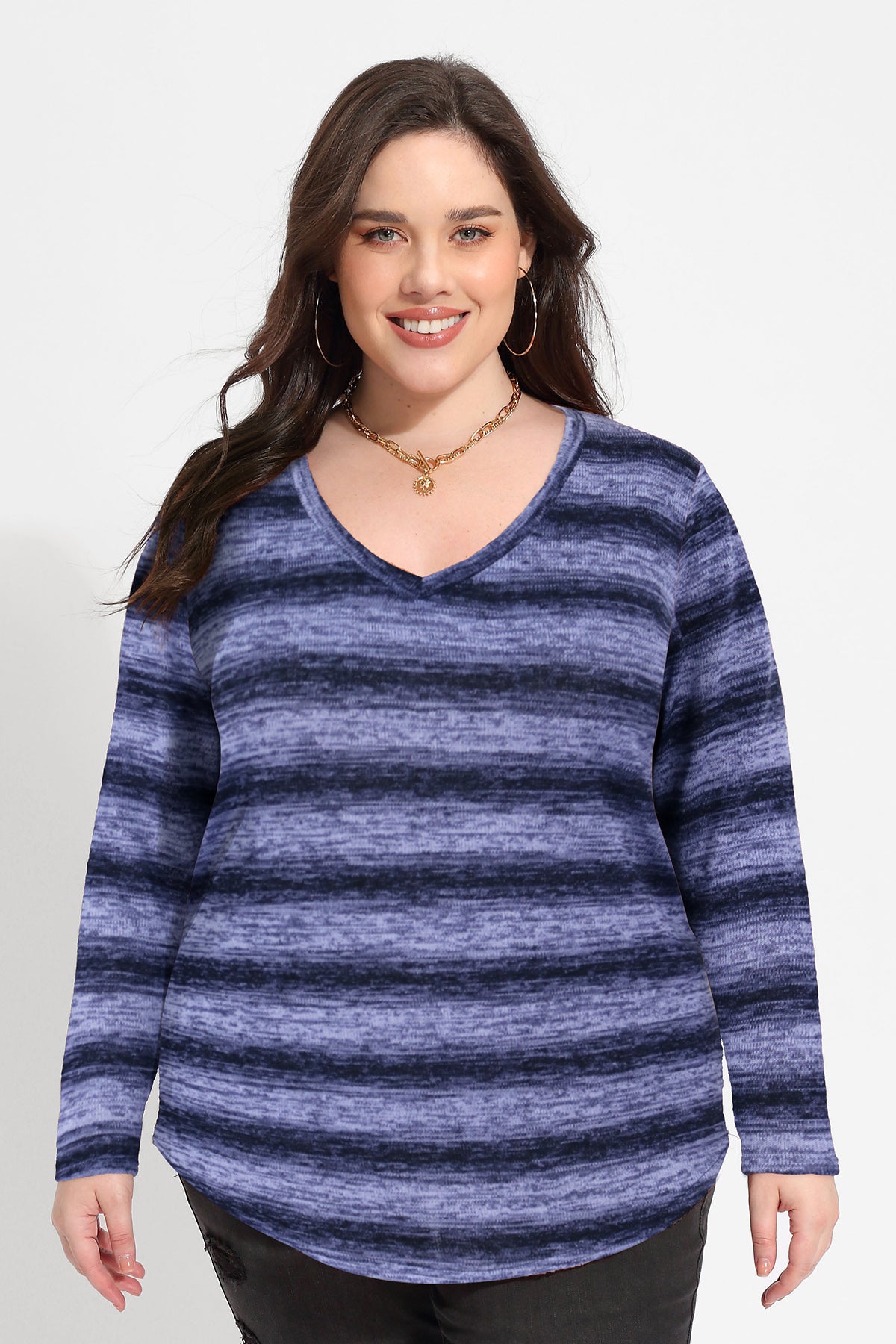 Ritera Striped V Neck Long Sleeve T-Shirt