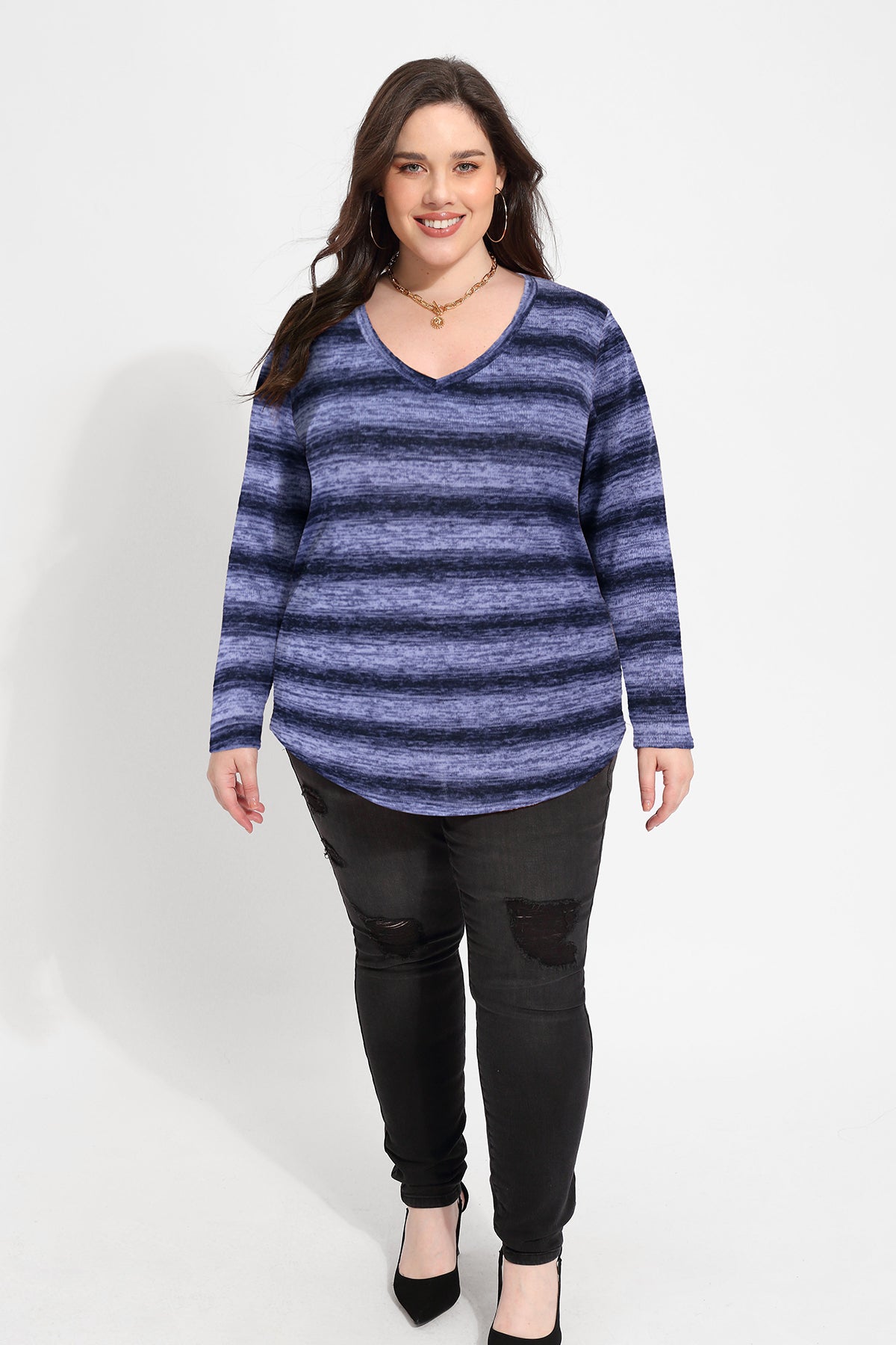 Ritera Striped V Neck Long Sleeve T-Shirt