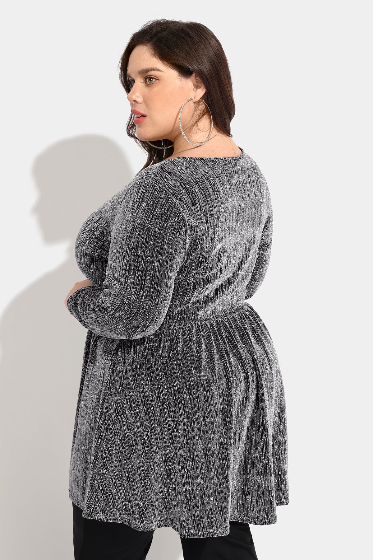 Elastic Waist Flowy Pleated Long Sleeve Tunic Shirt