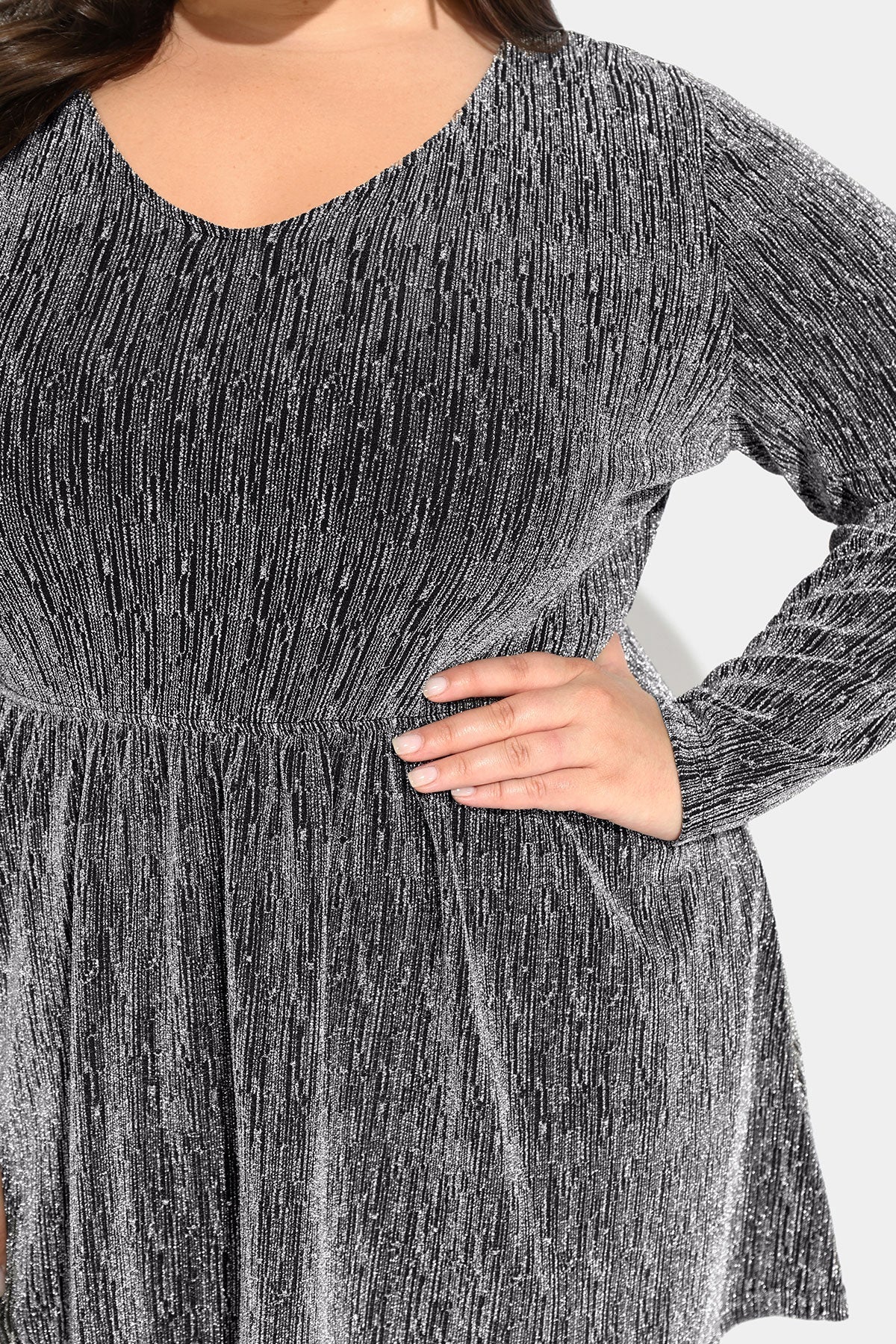 Elastic Waist Flowy Pleated Long Sleeve Tunic Shirt