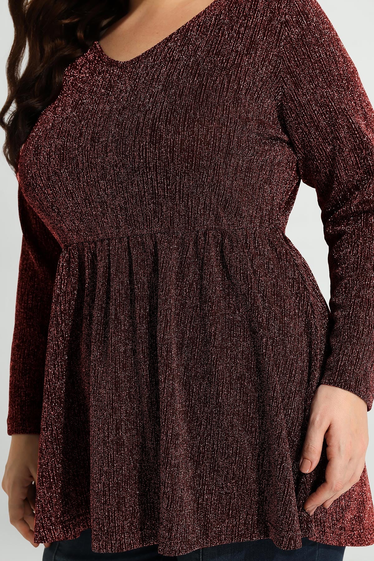 Elastic Waist Flowy Pleated Long Sleeve Tunic Shirt