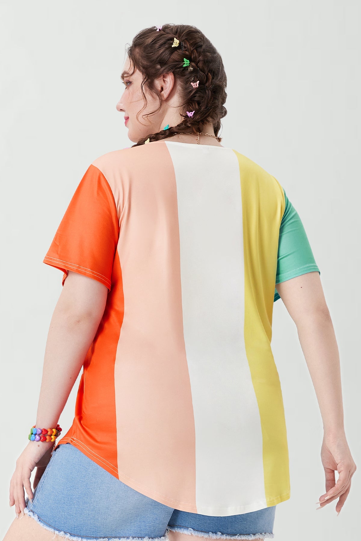Multicolor Stripes Block V Neck T-Shirt