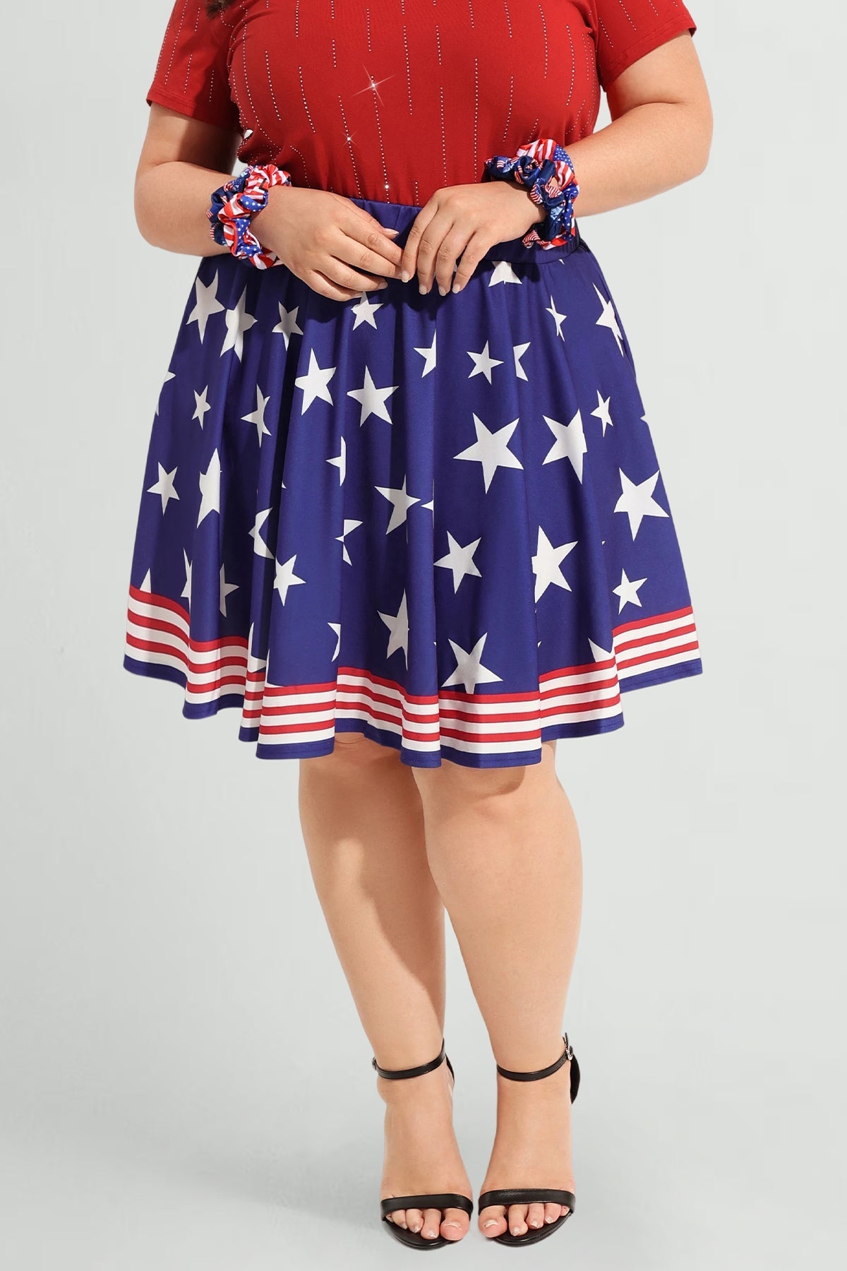 Star Print American Flag Elastic Waist Mini Skirt