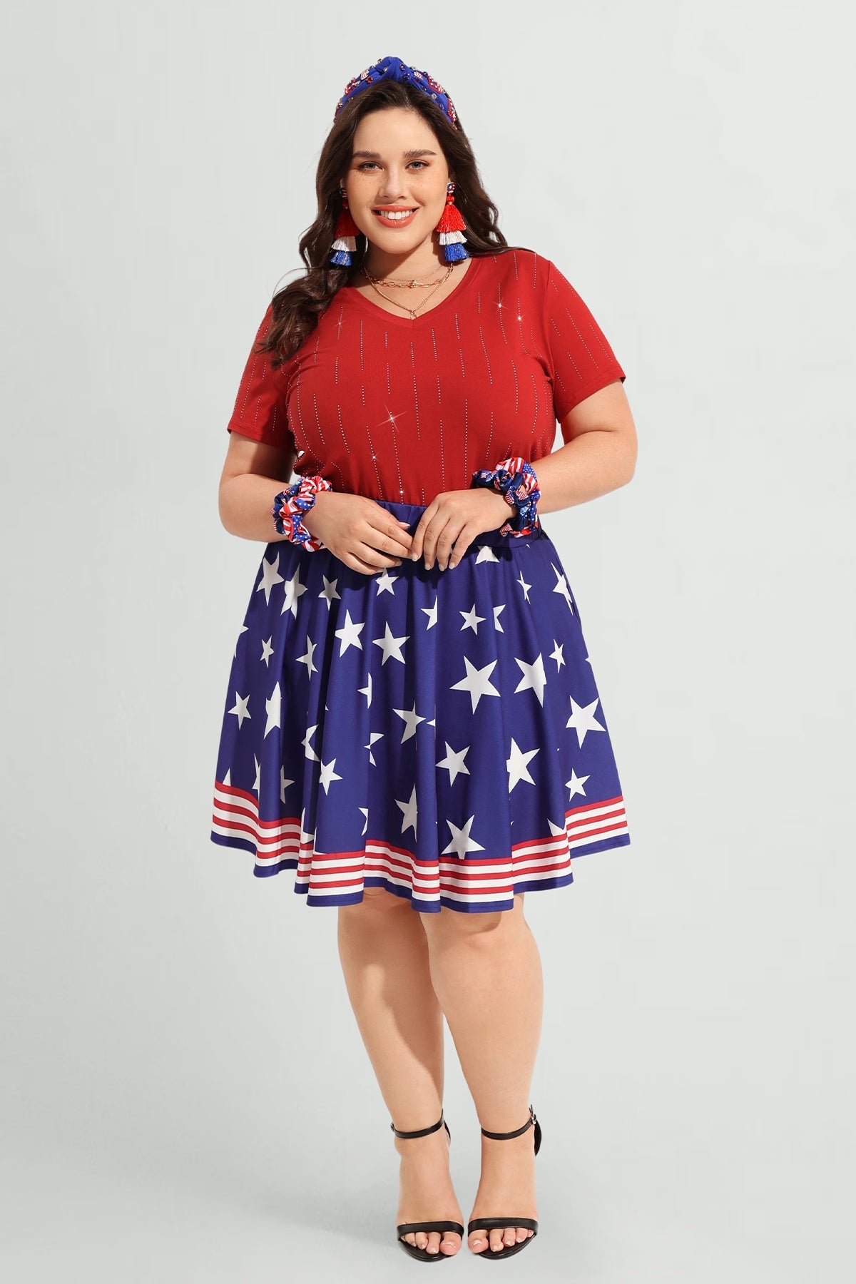 Star Print American Flag Elastic Waist Mini Skirt