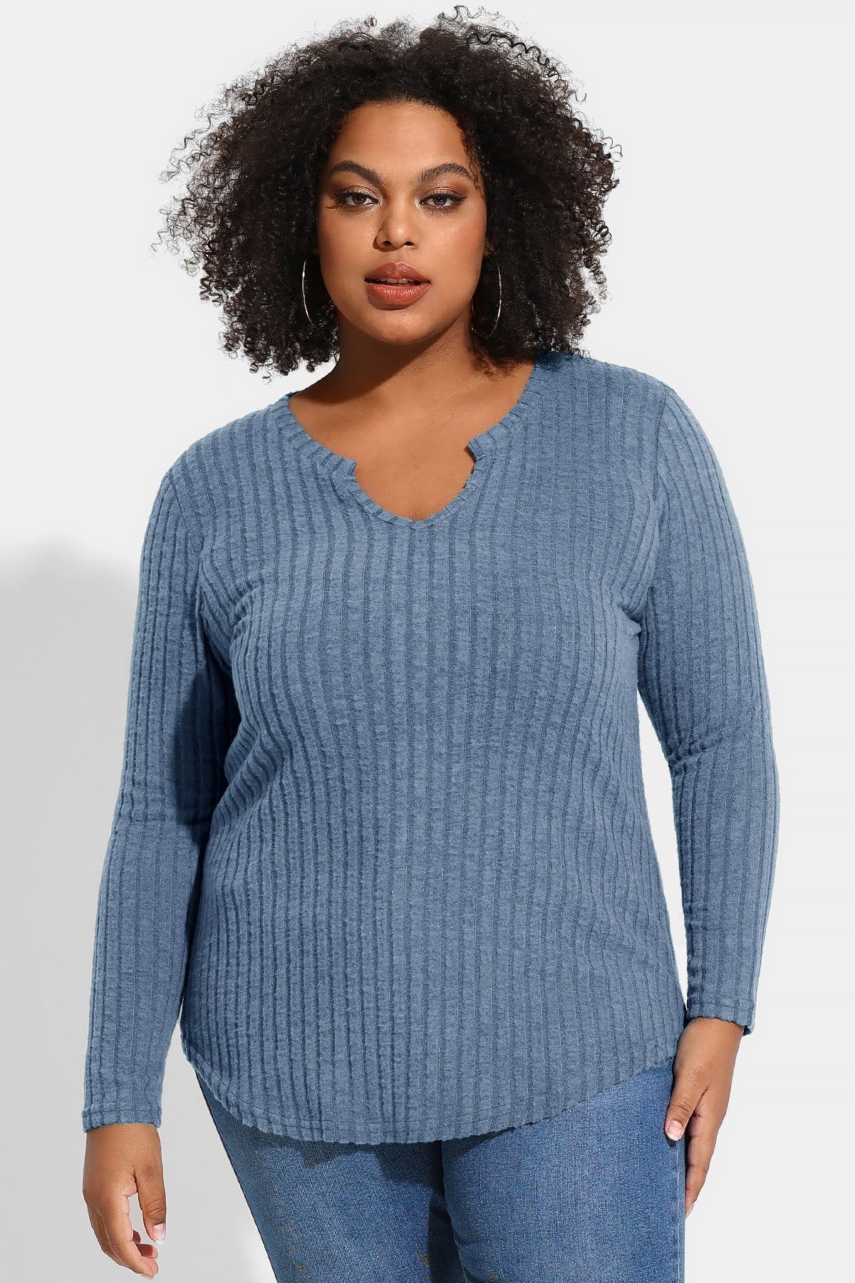 Ritera Texture Velvet Notched Neckline Basic Long Sleeve T-Shirt