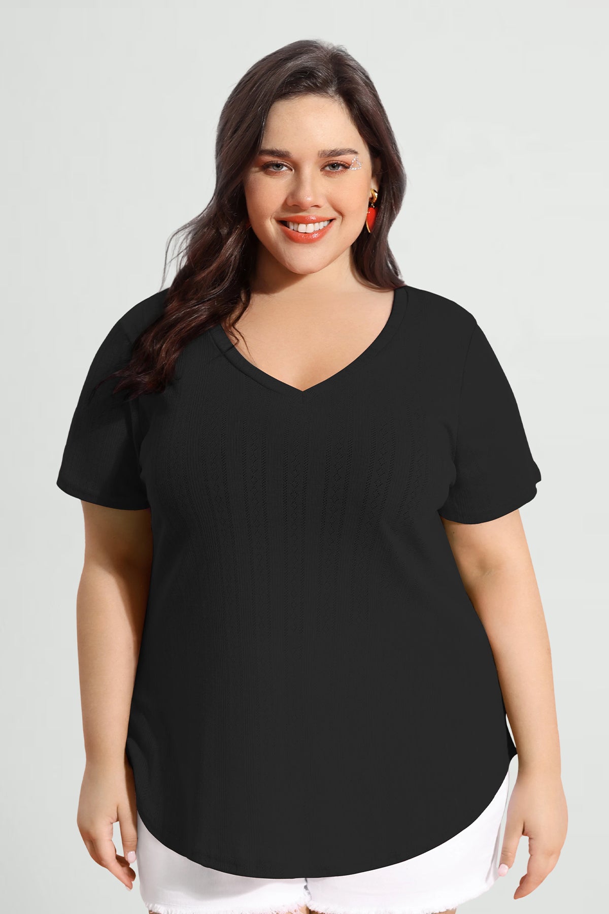 Essential Texture V Neck Basic Short Sleeve T-Shirt